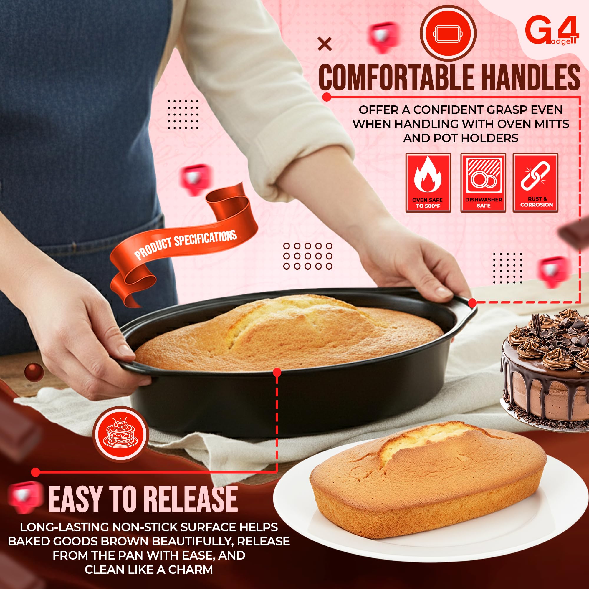 G4GADGET 8 Inch Round Cake Tin | Non-Stick Carbon Steel Baking Pan for Cakes and Cheesecakes 6