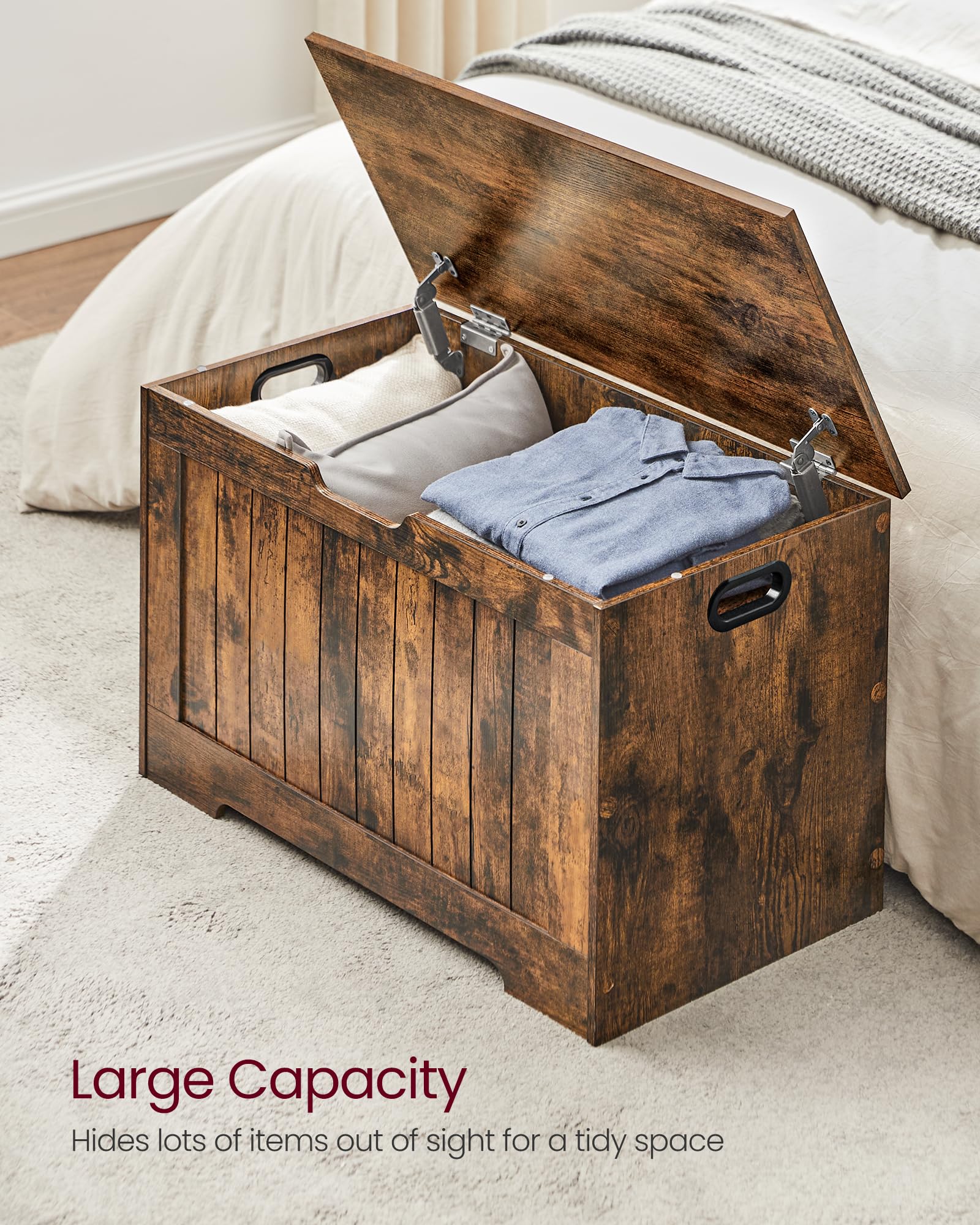 VASAGLE Storage Bench with Lid - Rustic Brown | 40 x 76 x 48 cm | Engineered Wood 4