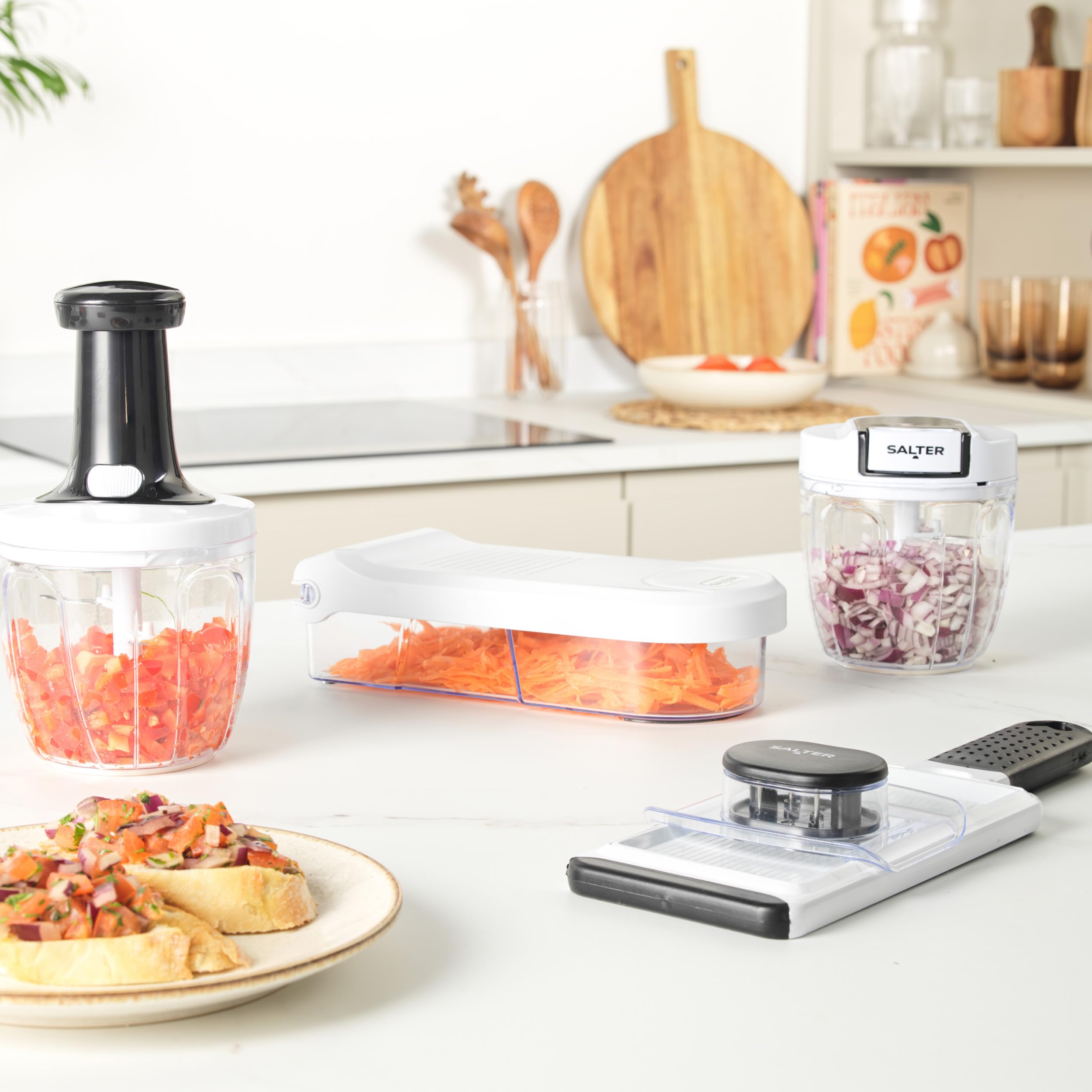 Salter BW12926EU7 Multifunctional Food Chopper - 6-in-1 Vegetable Slicer with Interchangeable Blades 6