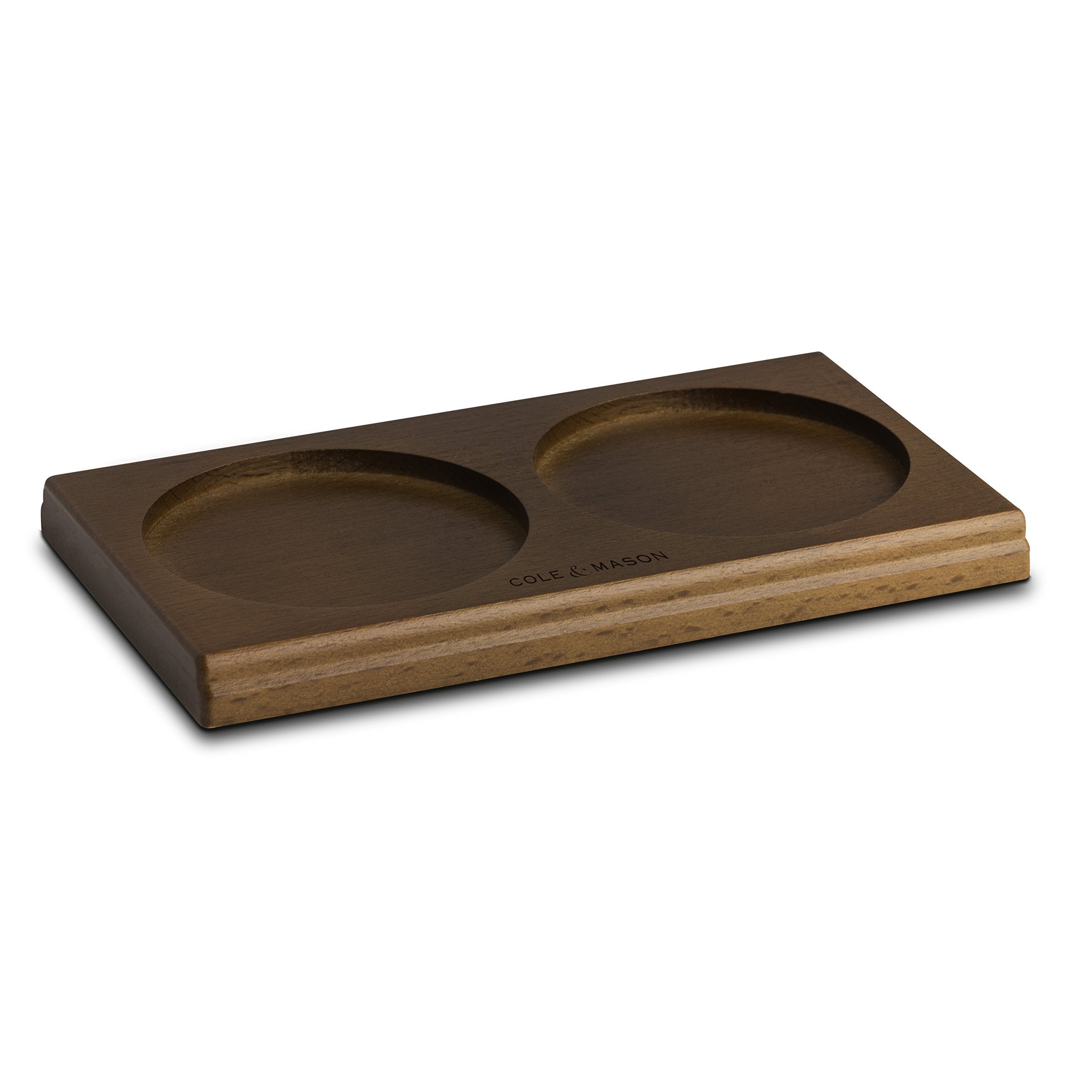 Cole & Mason Wooden Mill Tray for Salt and Pepper Mills | Walnut Stained Beech Wood | 132x130x59mm 1