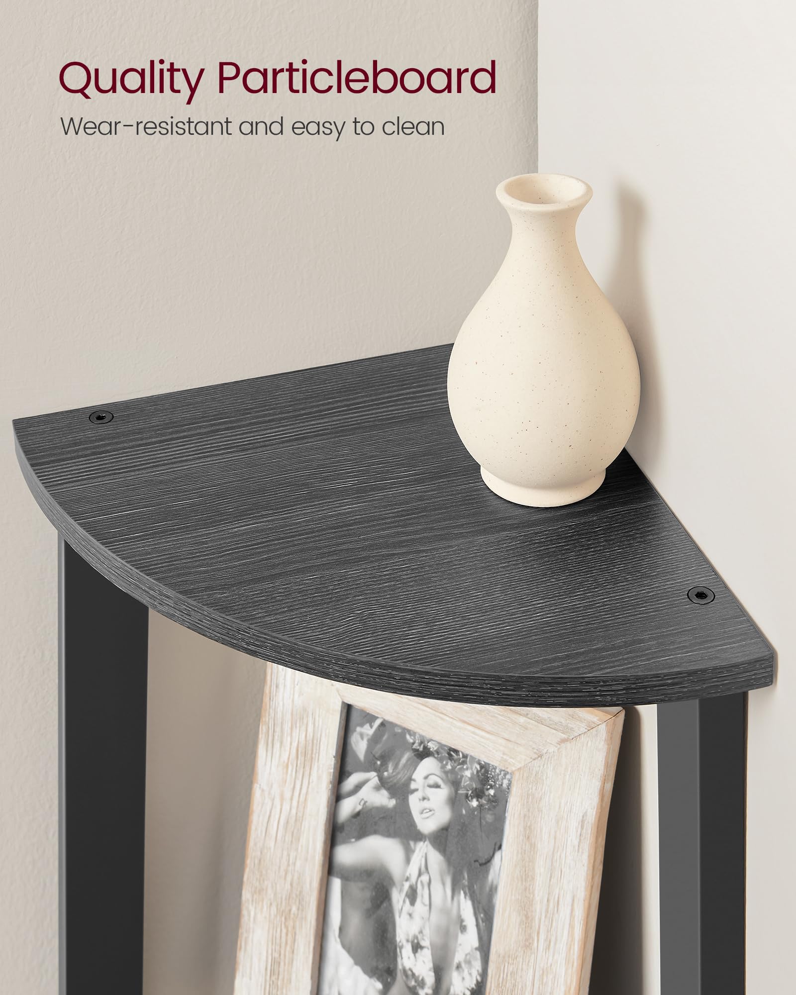 VASAGLE 5-Tier Corner Shelf Unit - Industrial Accent Furniture for Living Room, Bookshelf or Plant Stand | Charcoal Gray & Matte Black 5