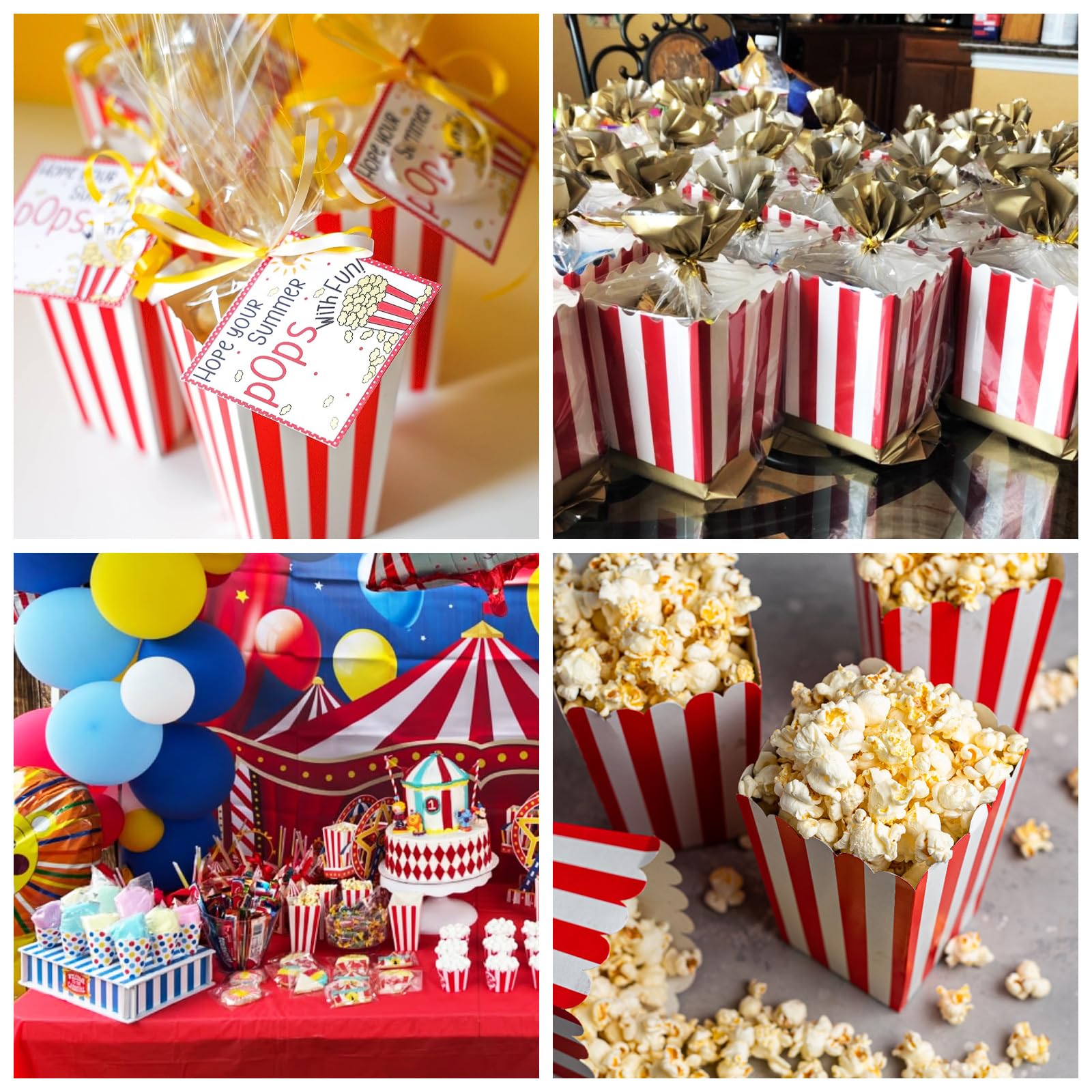 ASelected 50PCS Popcorn Boxes - Classic Red/White Stripe | Paper Container | Collapsible 7
