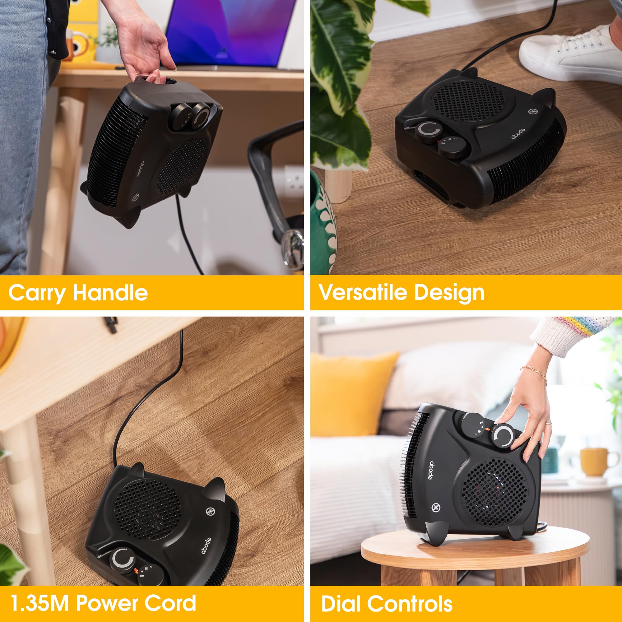 Abode AFH1001B Electric Fan Heater - 2kW Power | Adjustable Thermostat | Horizontal/Vertical Use 9