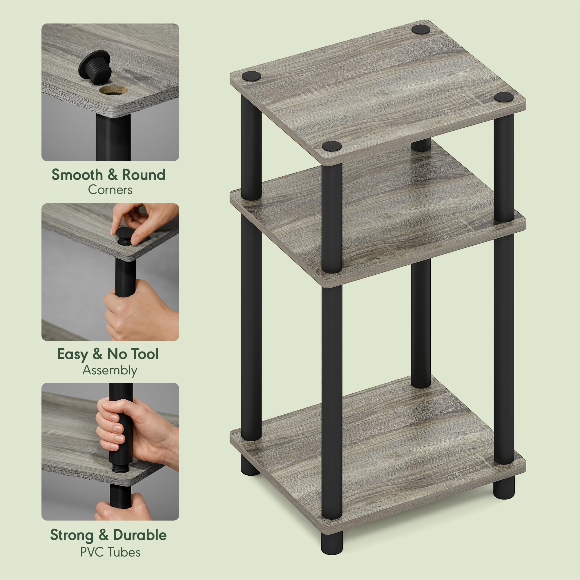 Furinno JUST Side Table - 3-Tier End Table for Small Spaces | French Oak/Black | Engineered Wood 4