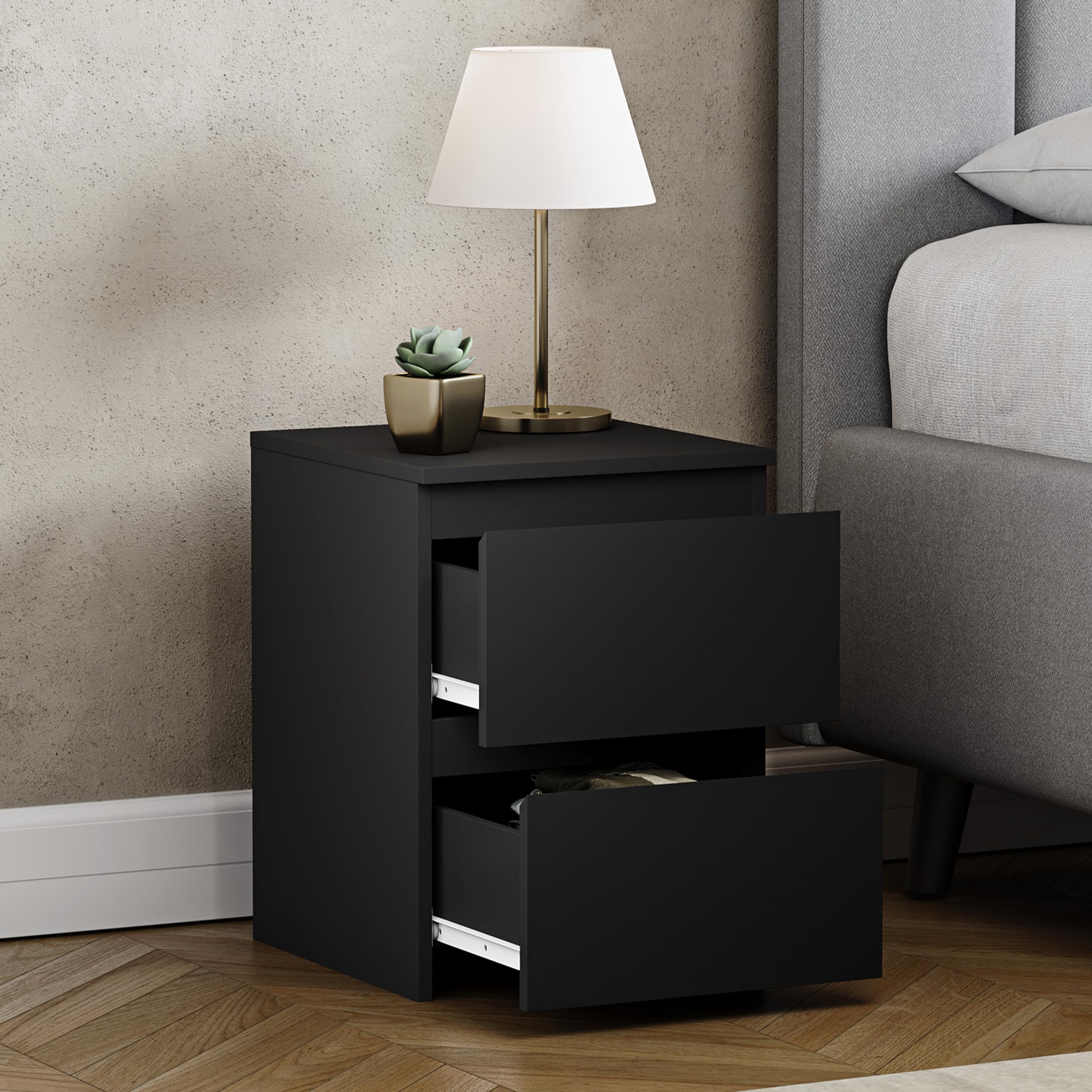 Vida Designs Denver 2 Drawer Bedside Chest - Modern Style | Black Finish | H: 40 x W: 29.5 cm 4