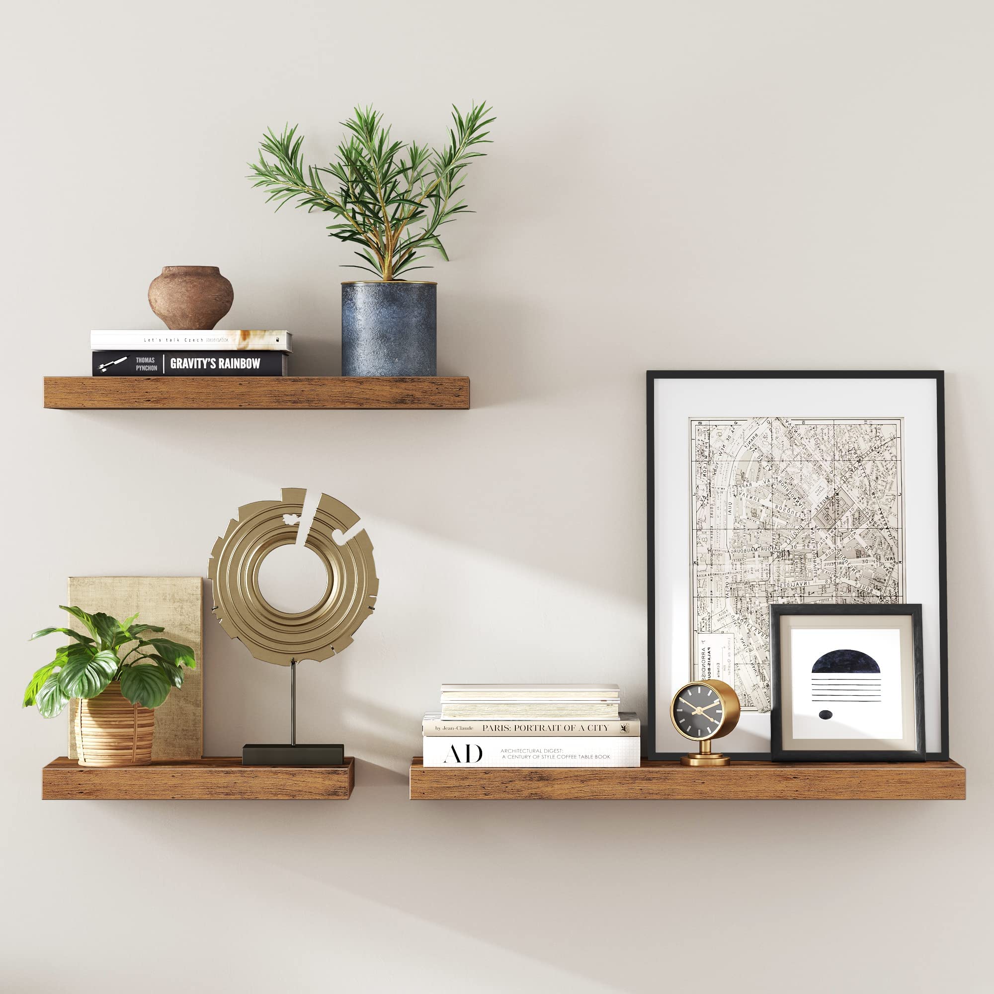 VASAGLE Floating Wall Shelf - Rustic Brown | 60 x 20 x 3.8 cm | MDF & Metal | 10 kg Capacity 9