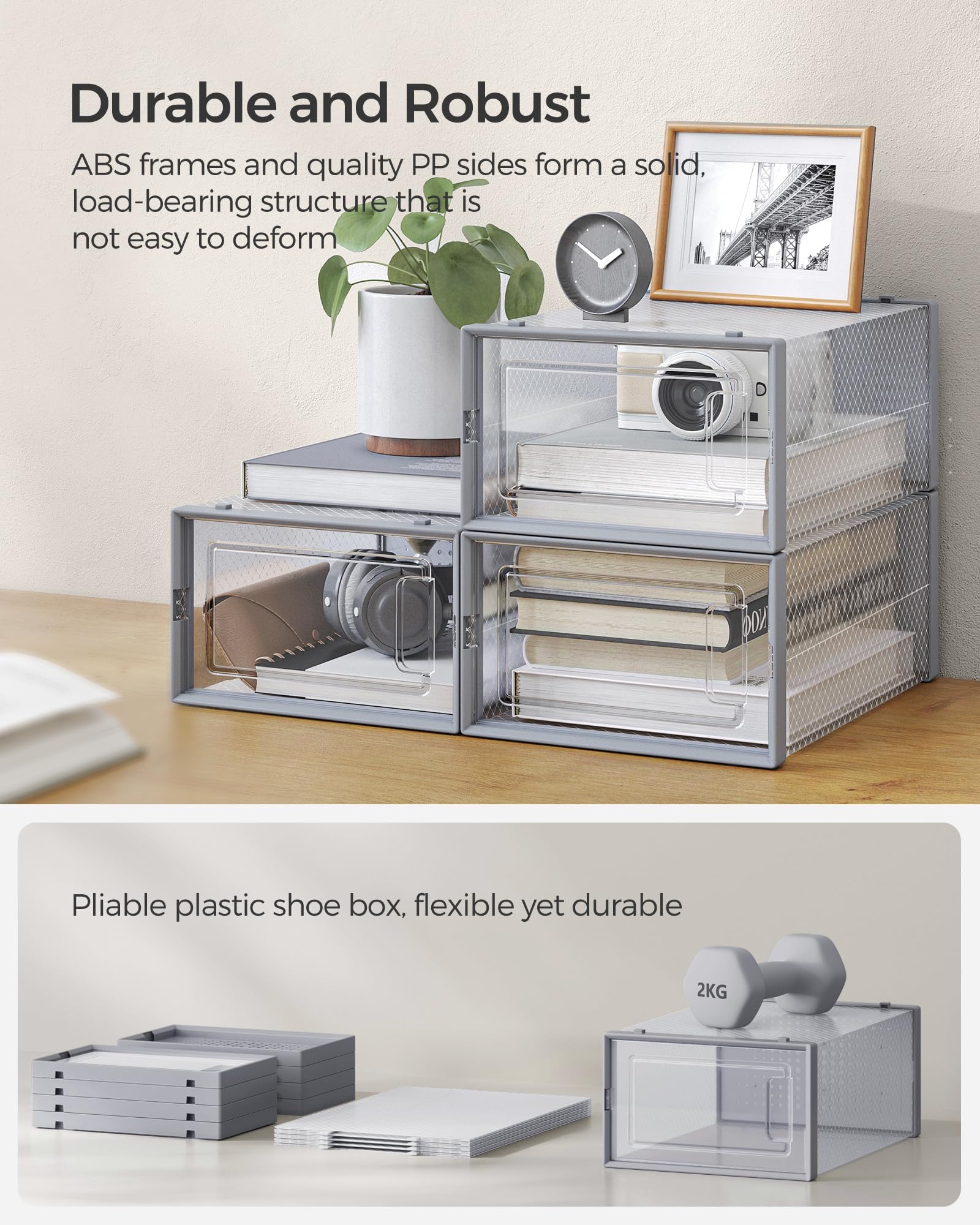 SONGMICS Shoe Boxes - Pack of 18 Stackable Organisers | Transparent Body | Fits up to UK Size 11 5