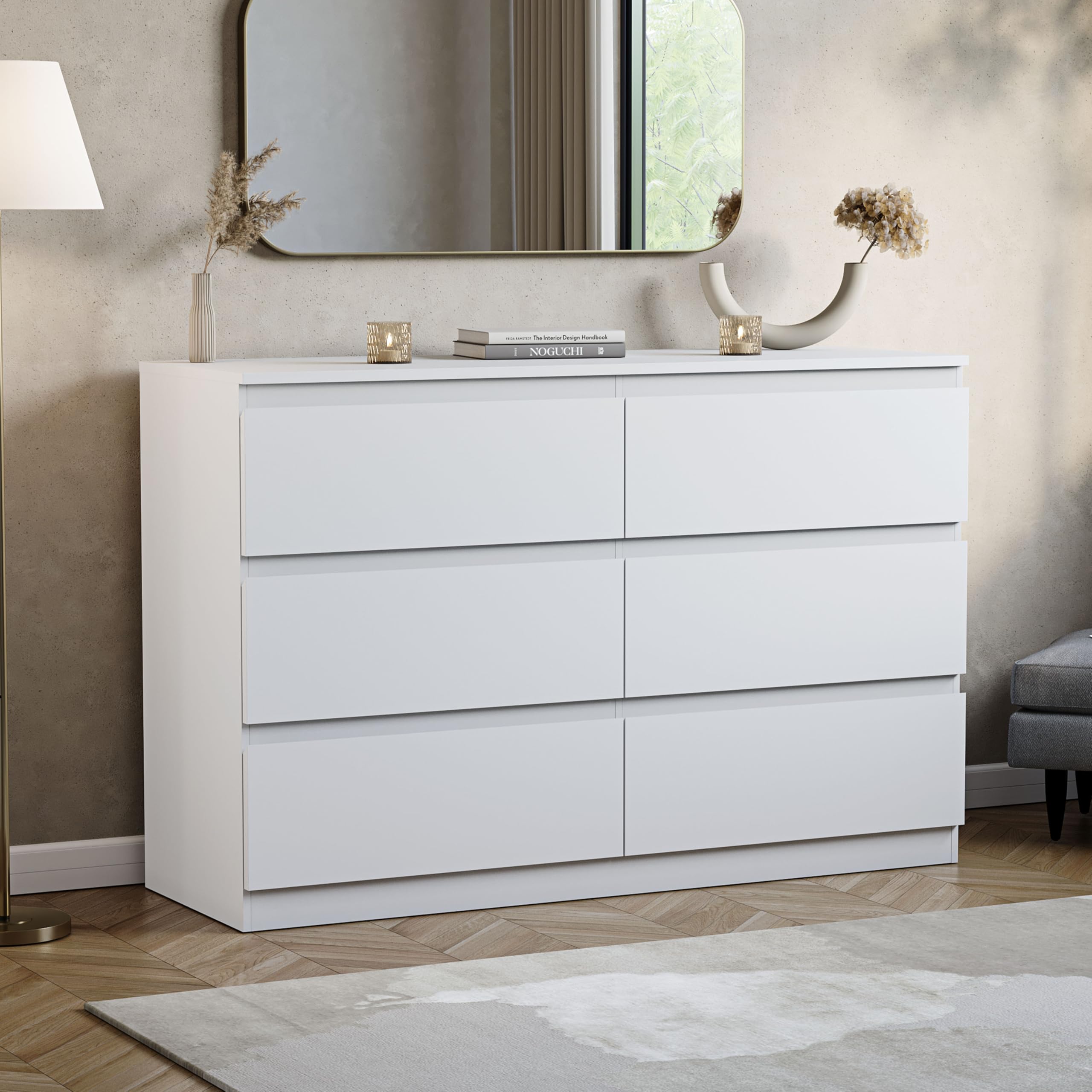 Vida Designs Denver 6 Drawer Chest of Drawers - White Wooden Storage Unit | 40D x 120W x 77H cm 1