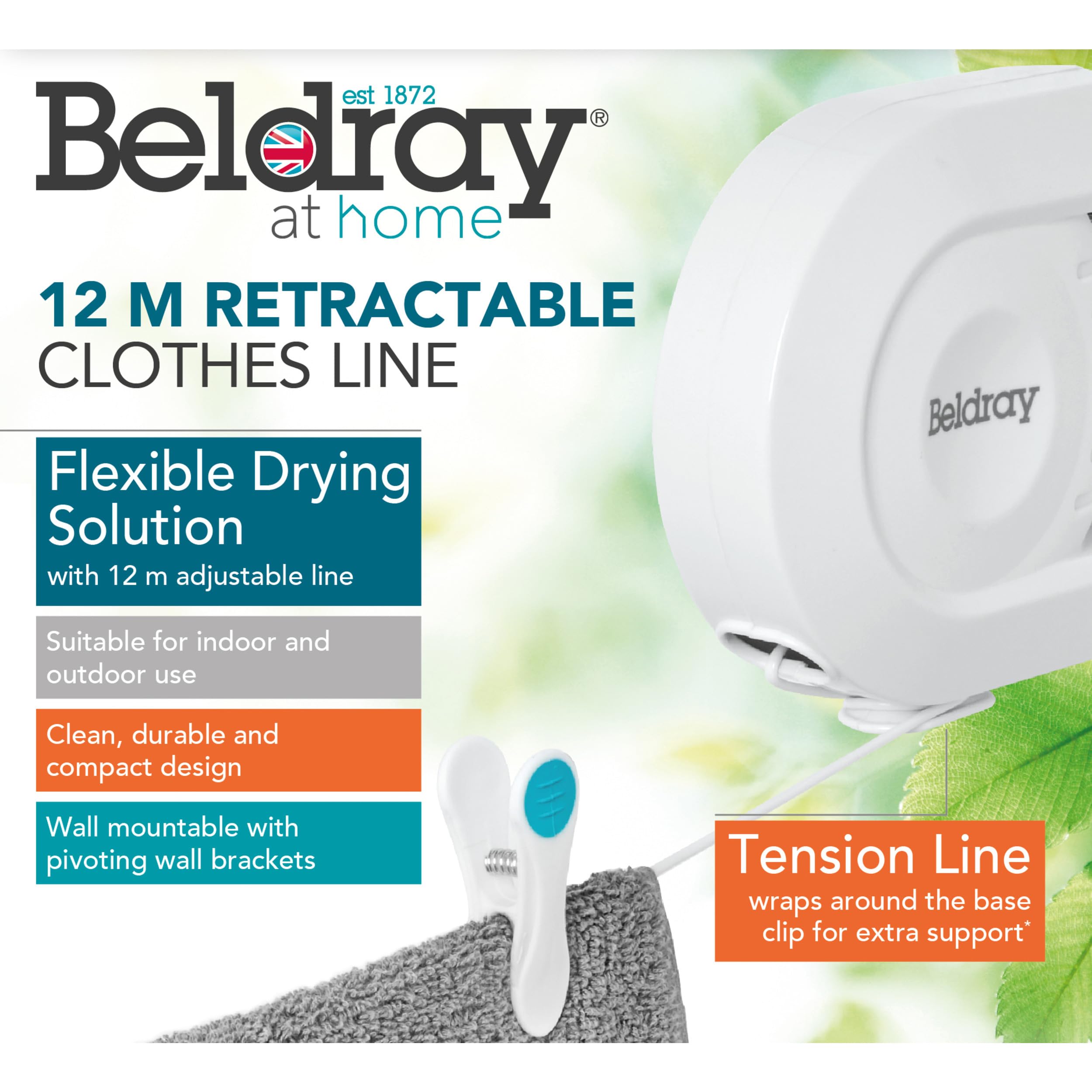 Beldray Retractable Clothes Line - 12 Metre Drying Space | Wall Mountable | White 3