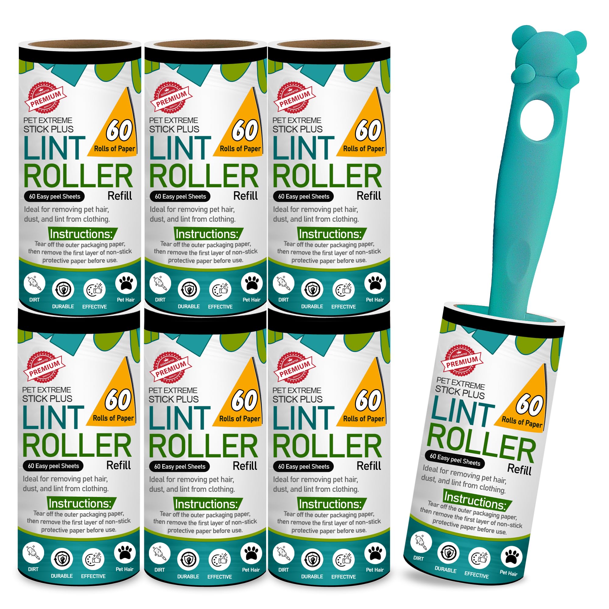 G4GADGET Lint Roller for Pet Hair - 7 Refills (420 Sheets) with Handle | Blue & Green 1