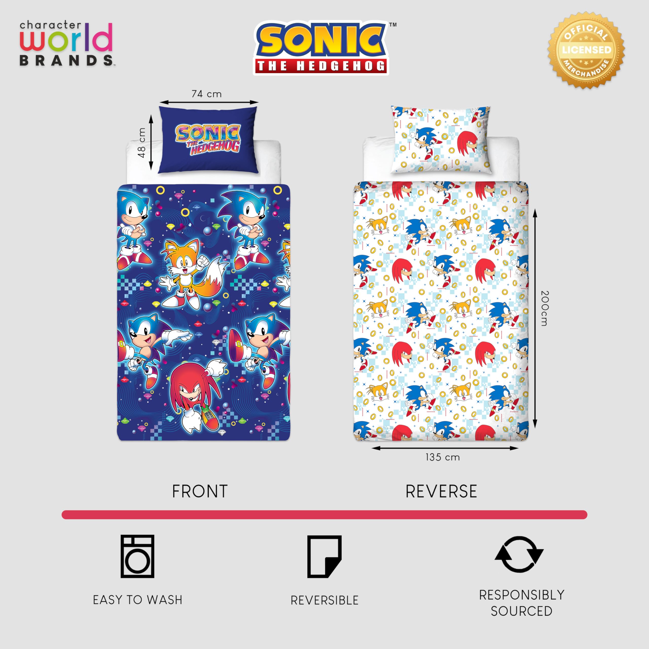 Character World Sonic The Hedgehog Official Single Duvet Cover Set | Reversible | 135 x 200cm 4