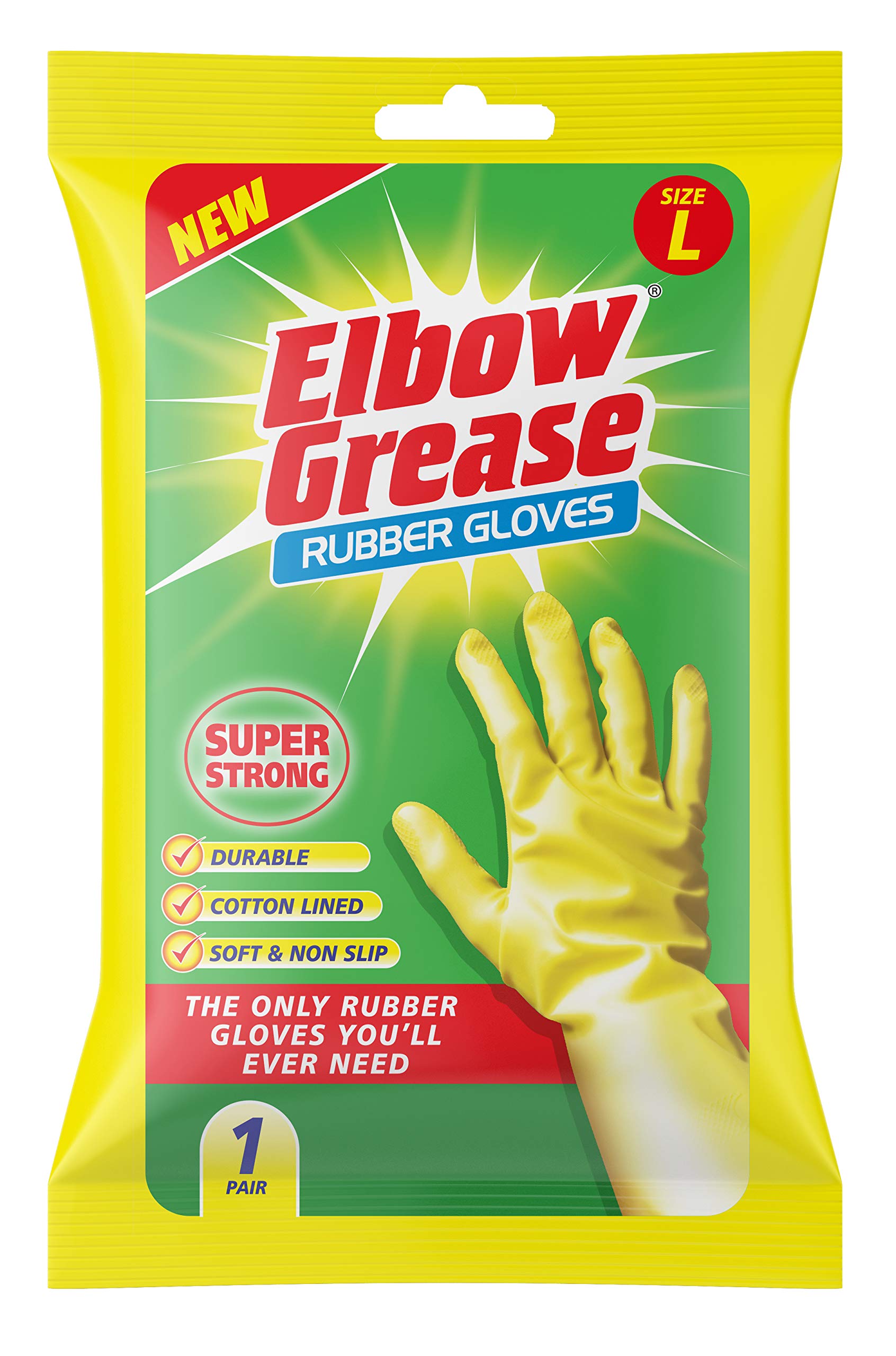 Elbow Grease Rubber Gloves - Super Strong Nitrile Blend | Cotton Lined, Non-Slip Grip | Size L (Pack of 1) 1