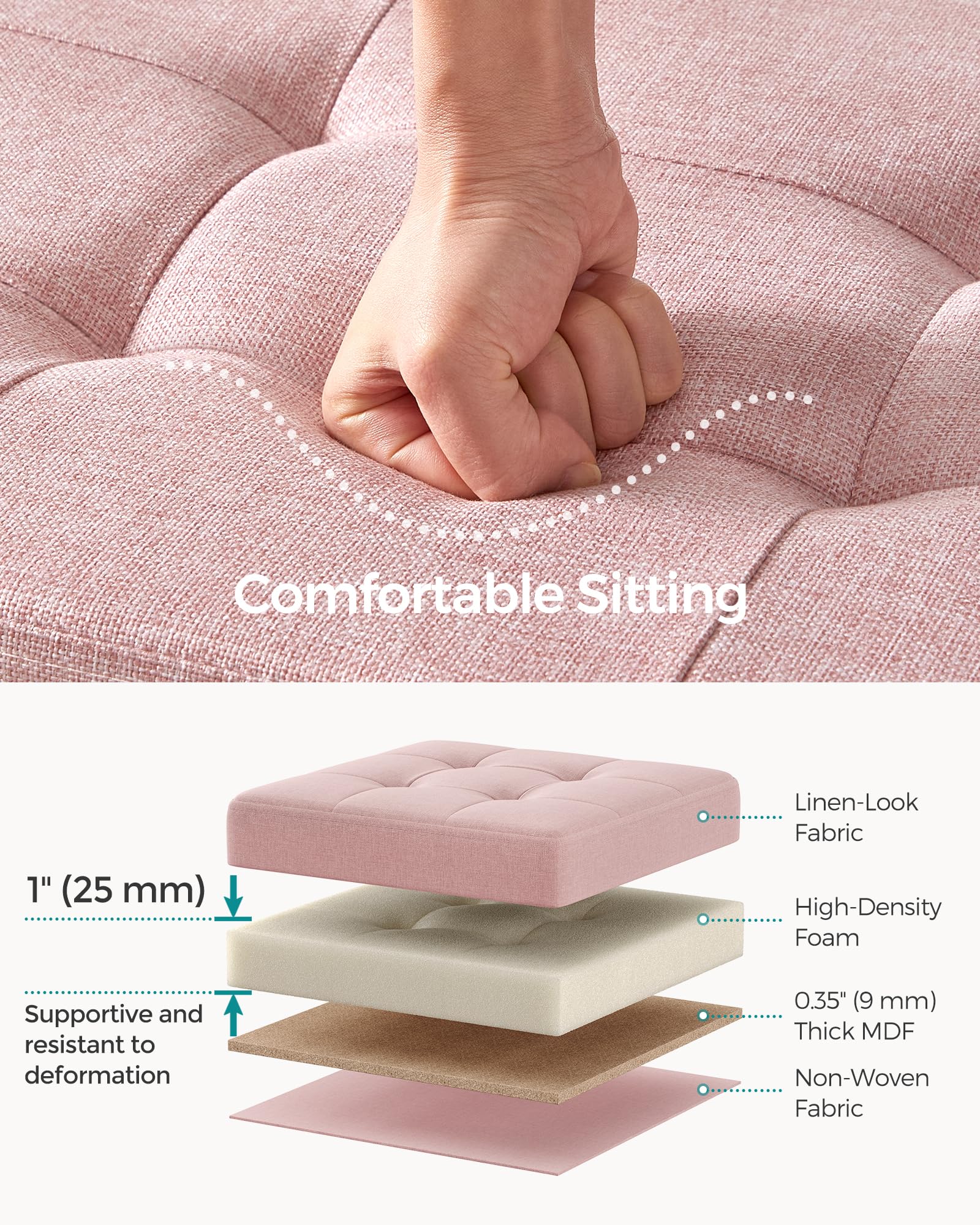 SONGMICS MAZIE Storage Ottoman Bench - 110 cm Folding Foot Rest | 131L Capacity | Jelly Pink 5