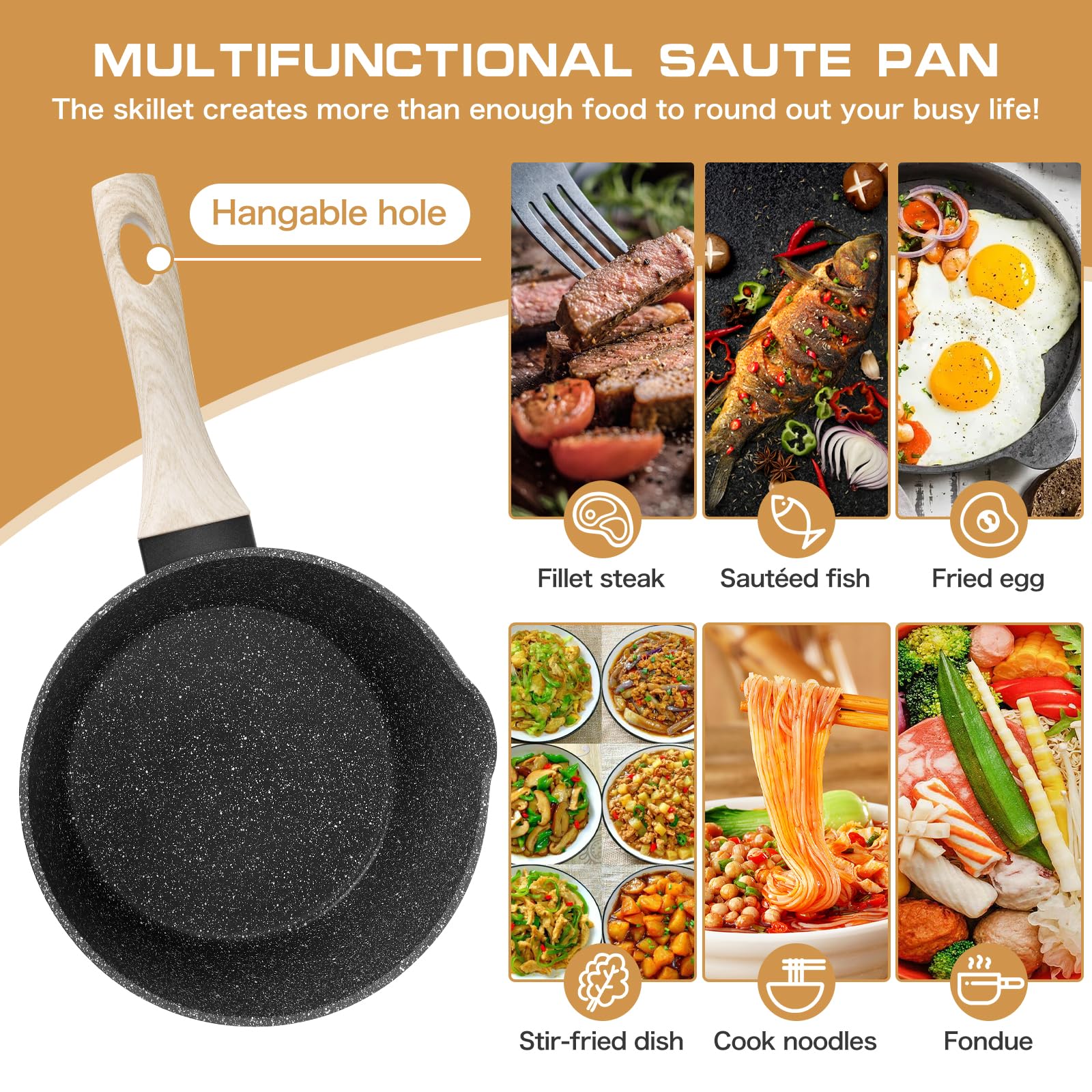 Rainberg 16cm Nonstick Saucepan with Lid | Induction Compatible | Heat-Resistant Wooden Handle 3
