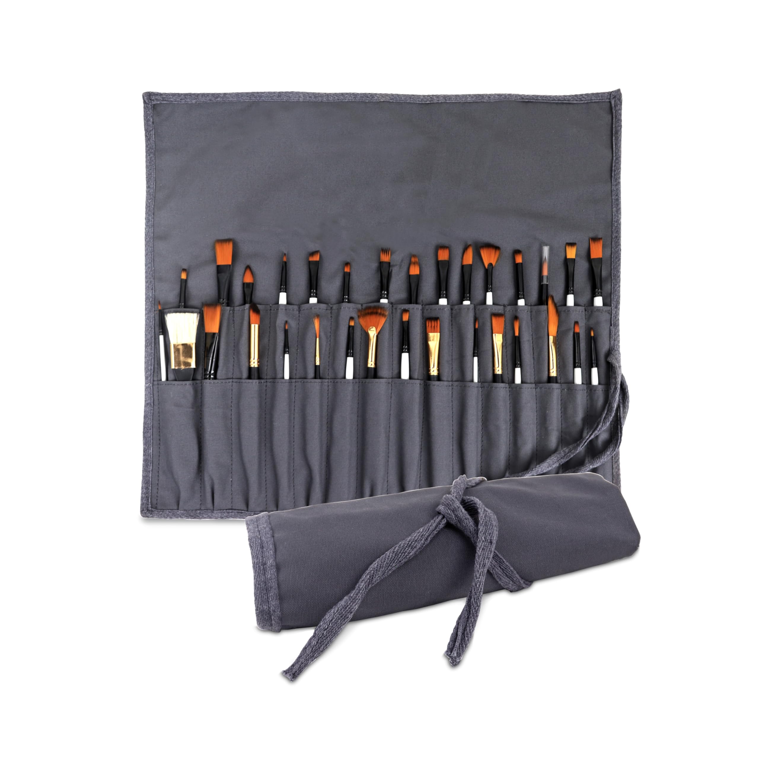 Liquidraw 30 Pocket Canvas Paint Brush Holder - Roll Up Storage for Art Tools | Grey 1