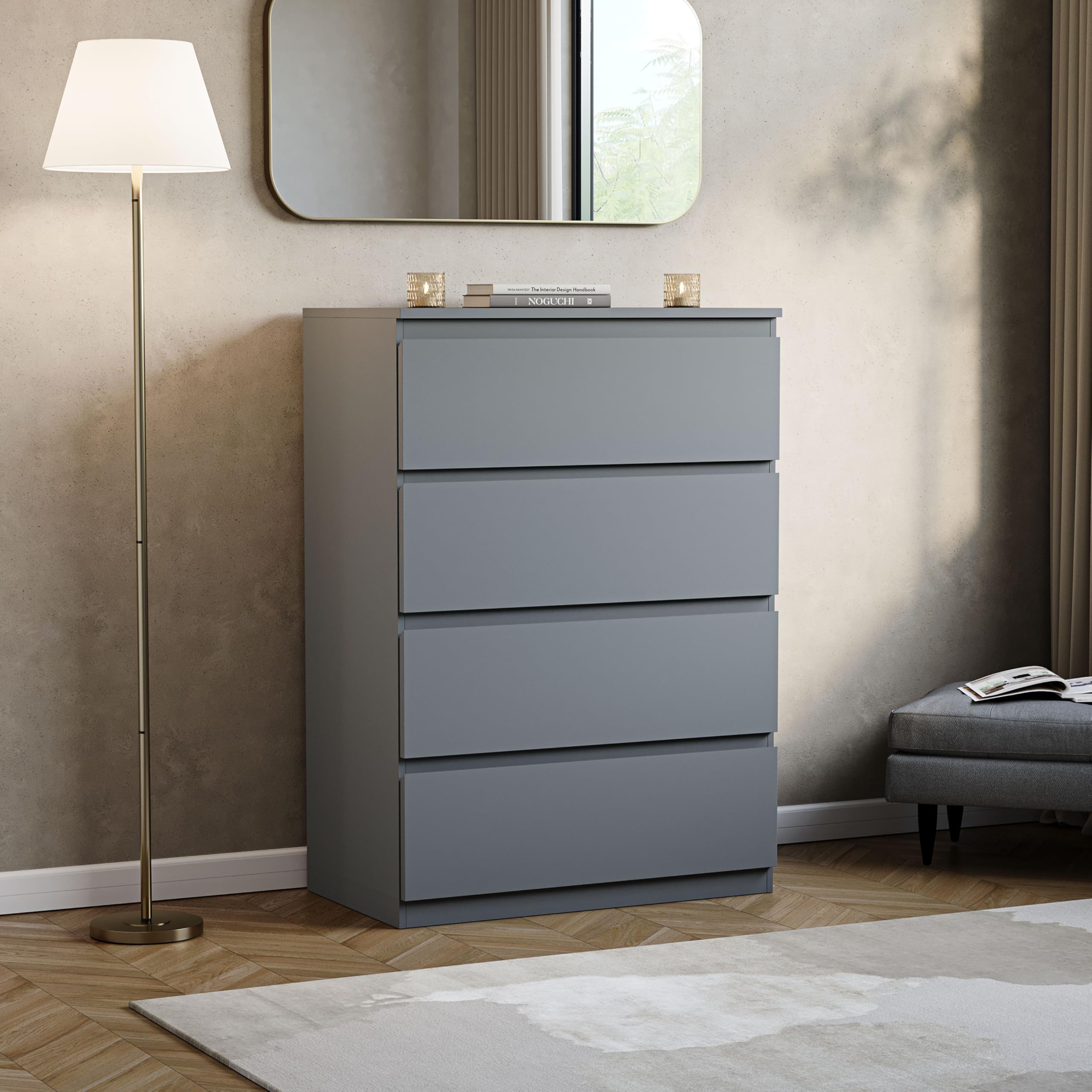 Vida Designs Denver 4 Drawer Chest of Drawers | 70W x 40D x 96H cm | Grey Engineered Wood 8