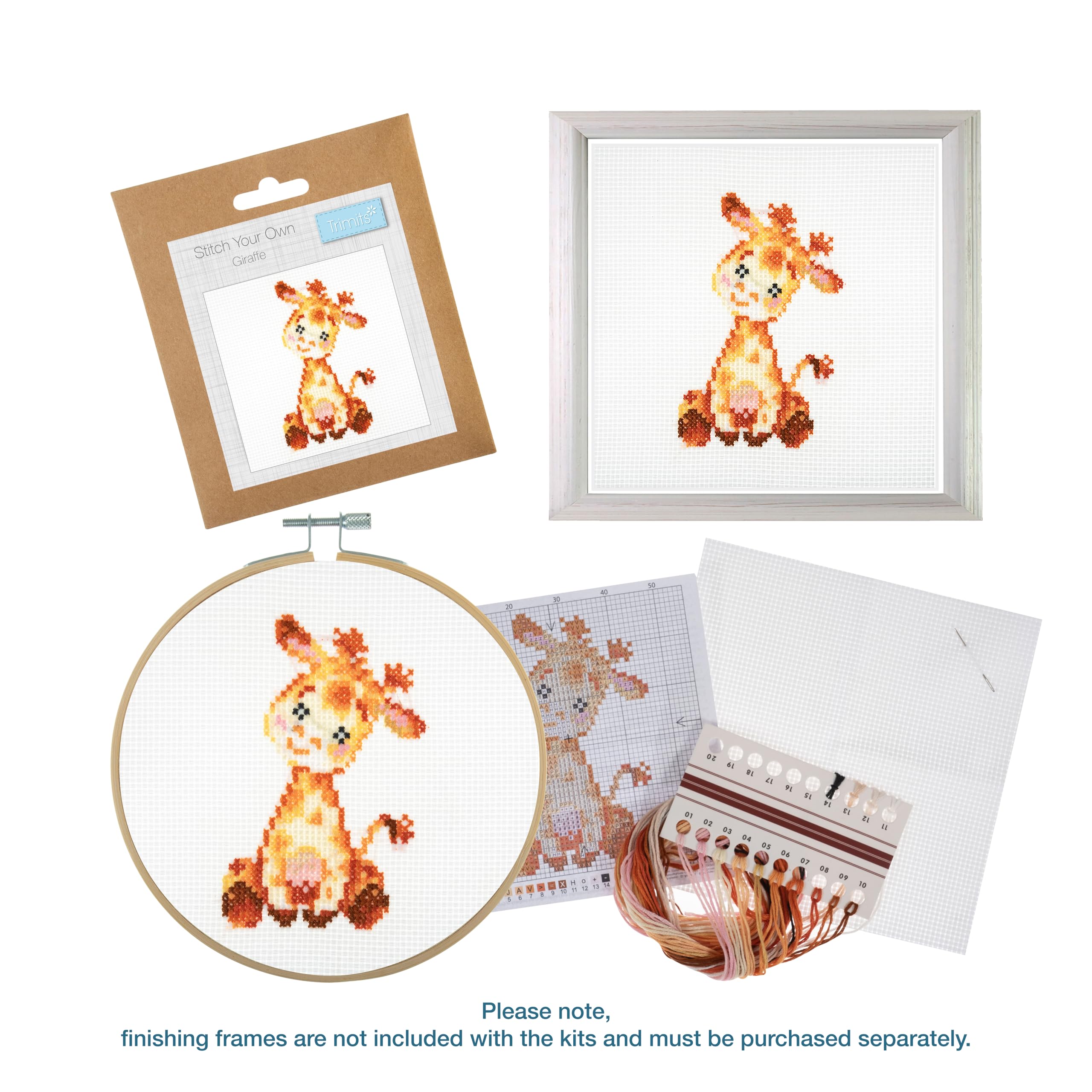 Trimits 3PK Cross Stitch Kits for Adults Beginners - Pre Printed Zoo Animals | 13x13cm 9