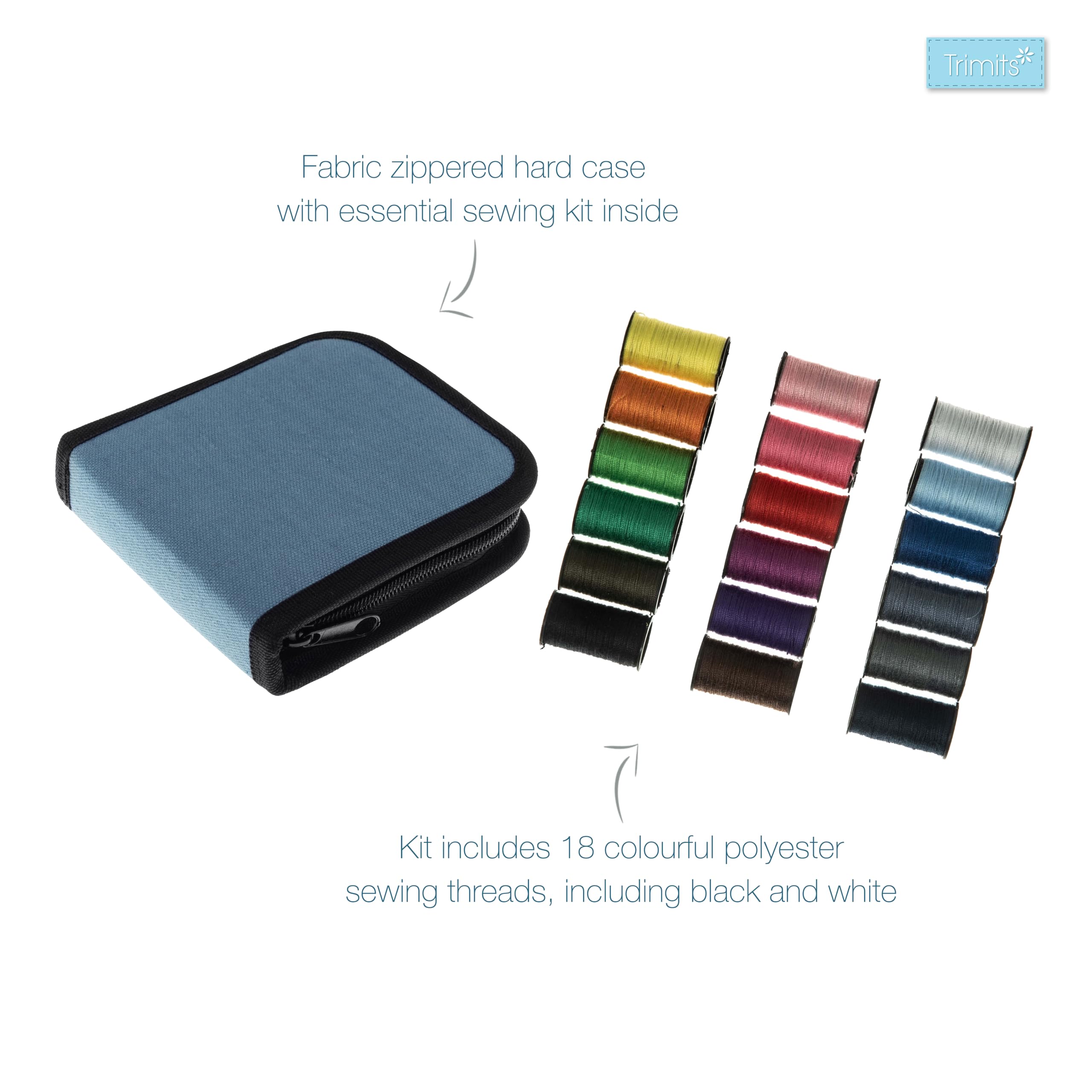 Trimits Travel Sewing Kit - Compact Blue Polyester Case for Home Repairs & DIY | Model JE10 8