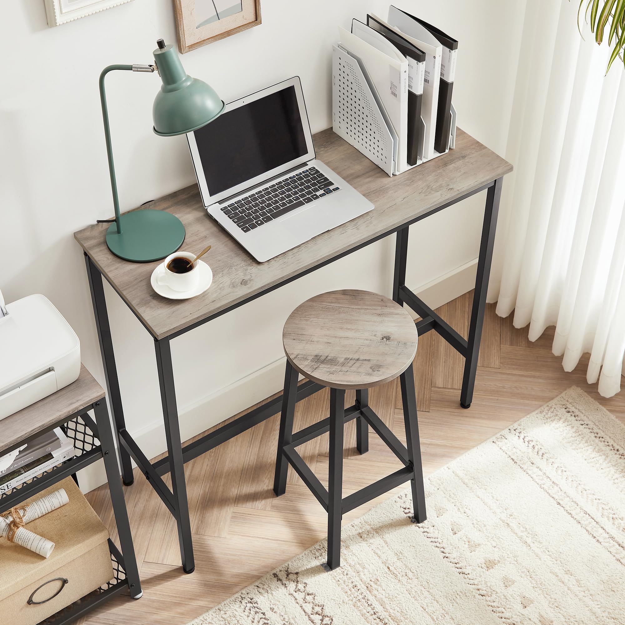 VASAGLE Bar Stools Set of 2 - Metal Frame & Footrest | Greige & Black | 65 cm H 7