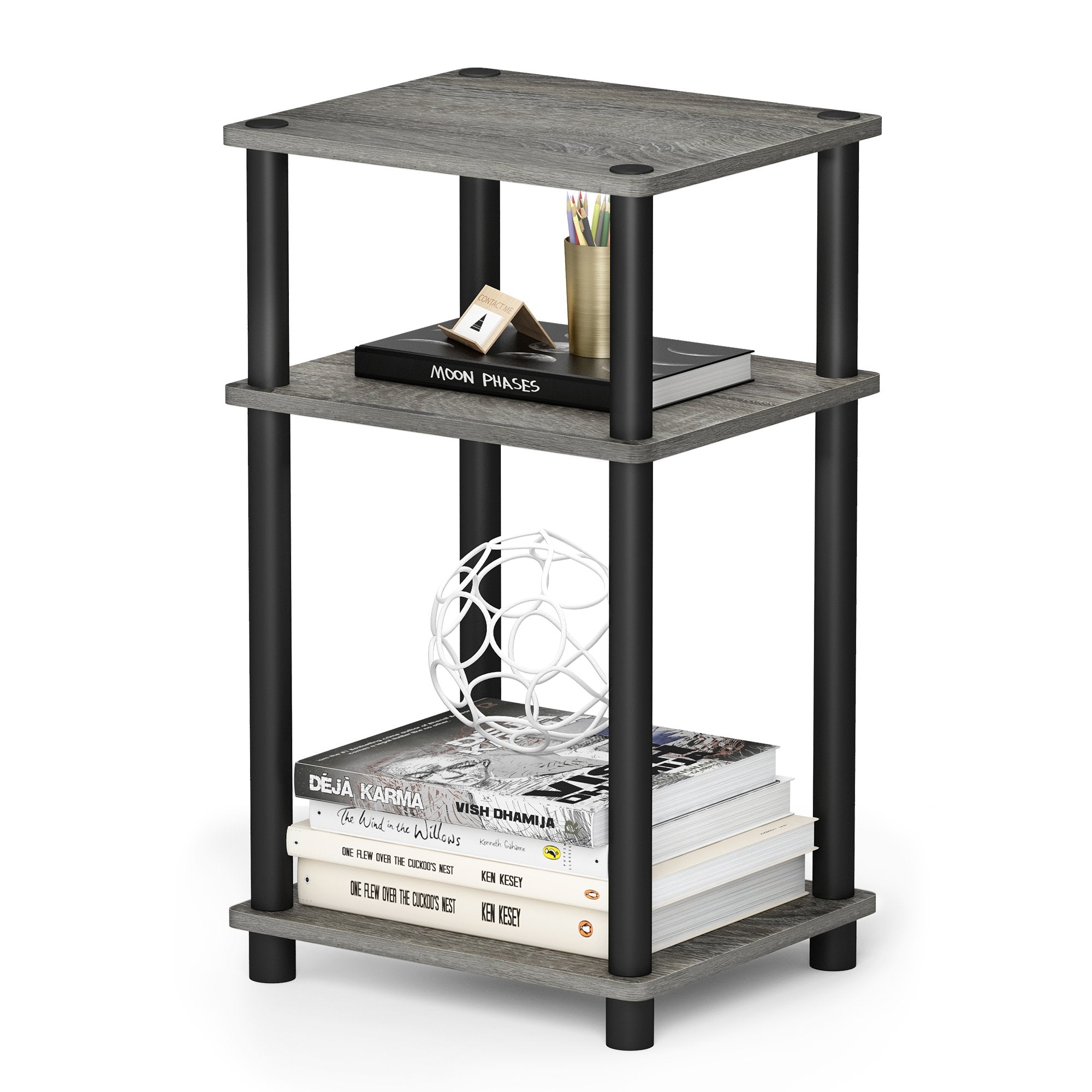 Furinno JUST Side Table - 3-Tier End Table for Small Spaces | French Oak/Black | Engineered Wood 1