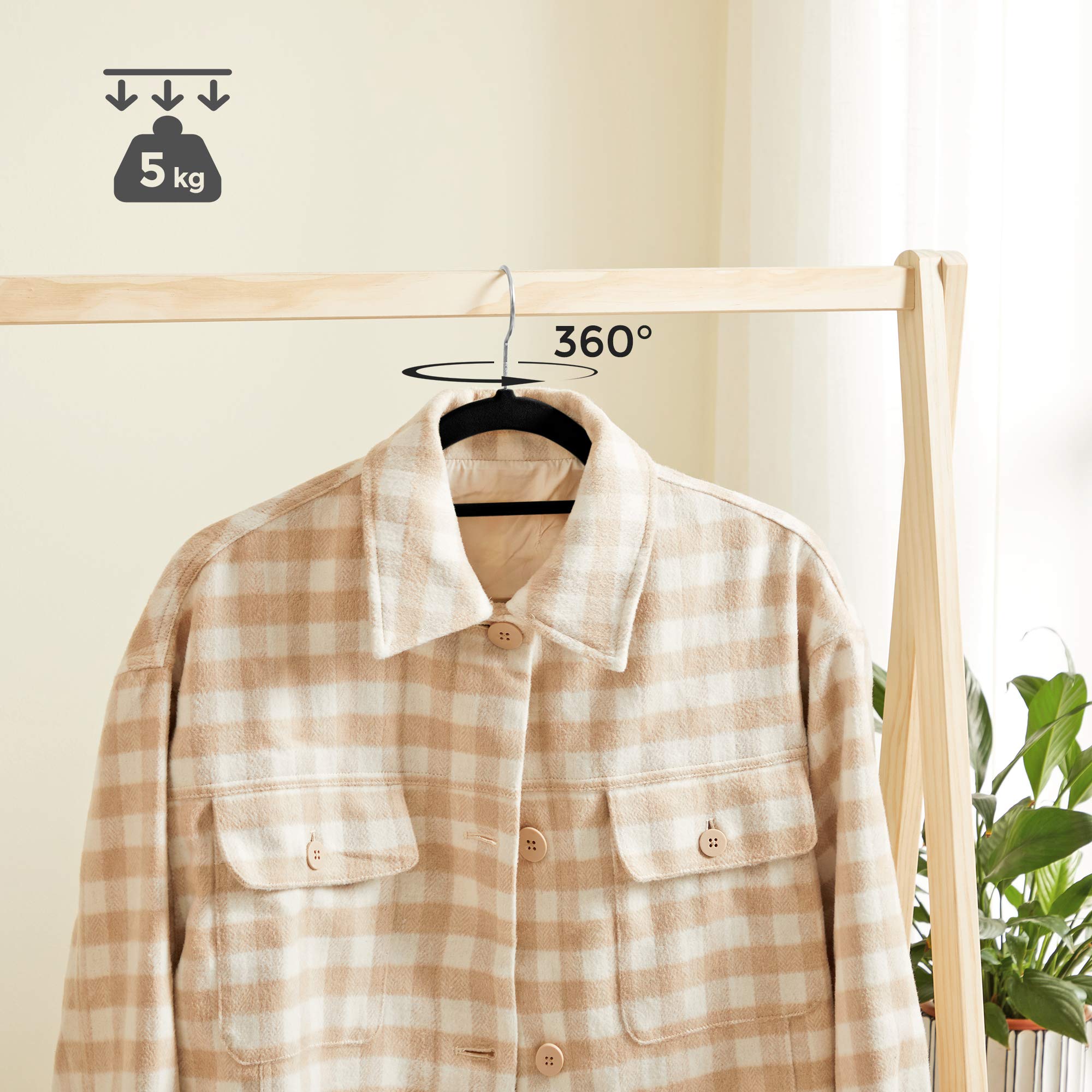 SONGMICS Velvet Hangers Set of 50 - Non-Slip, Space-Saving, 0.6cm Thick, 43.5cm Long | Silver & Black 5