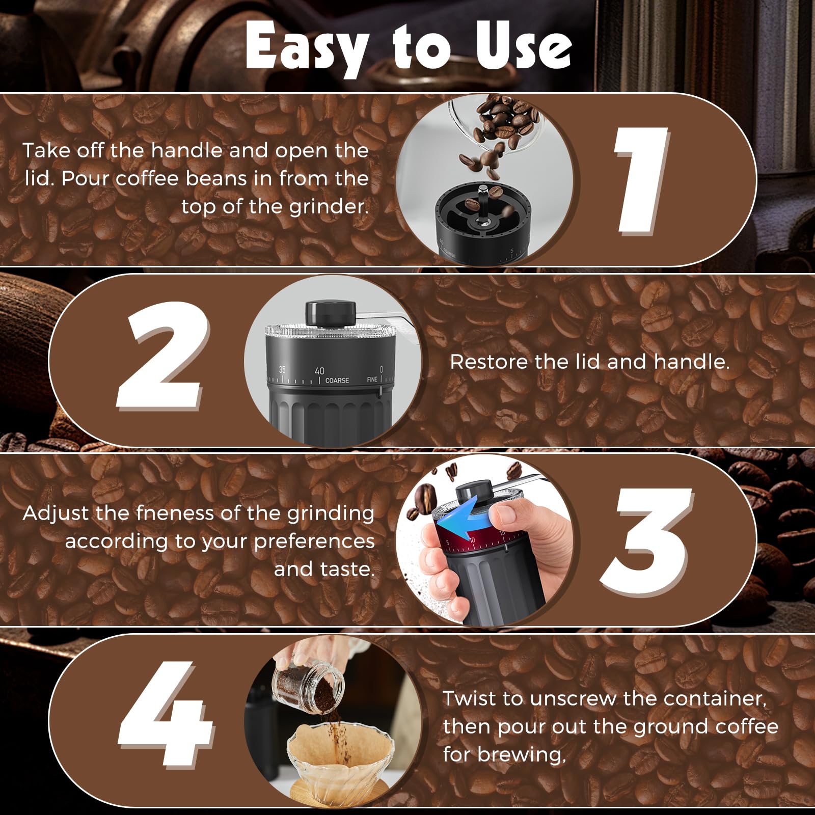 Woobroo Manual Coffee Grinder - 40 External Adjustment Settings | Ceramic Core | Black 5