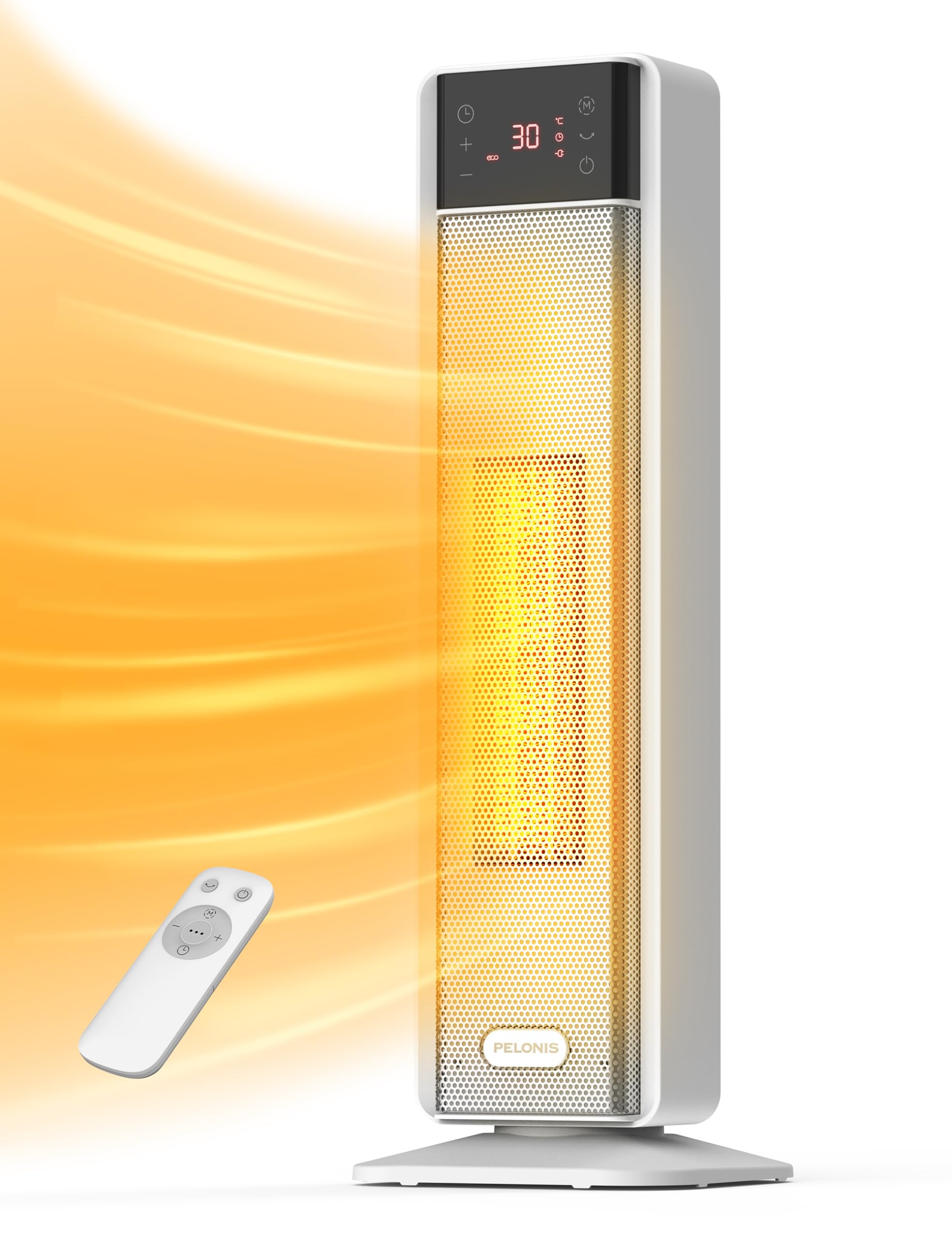 Pelonis Electric Heater - 2000W Silent Portable Ceramic Room Heater with 75° Oscillation, 24H Timer, Thermostat | White 1