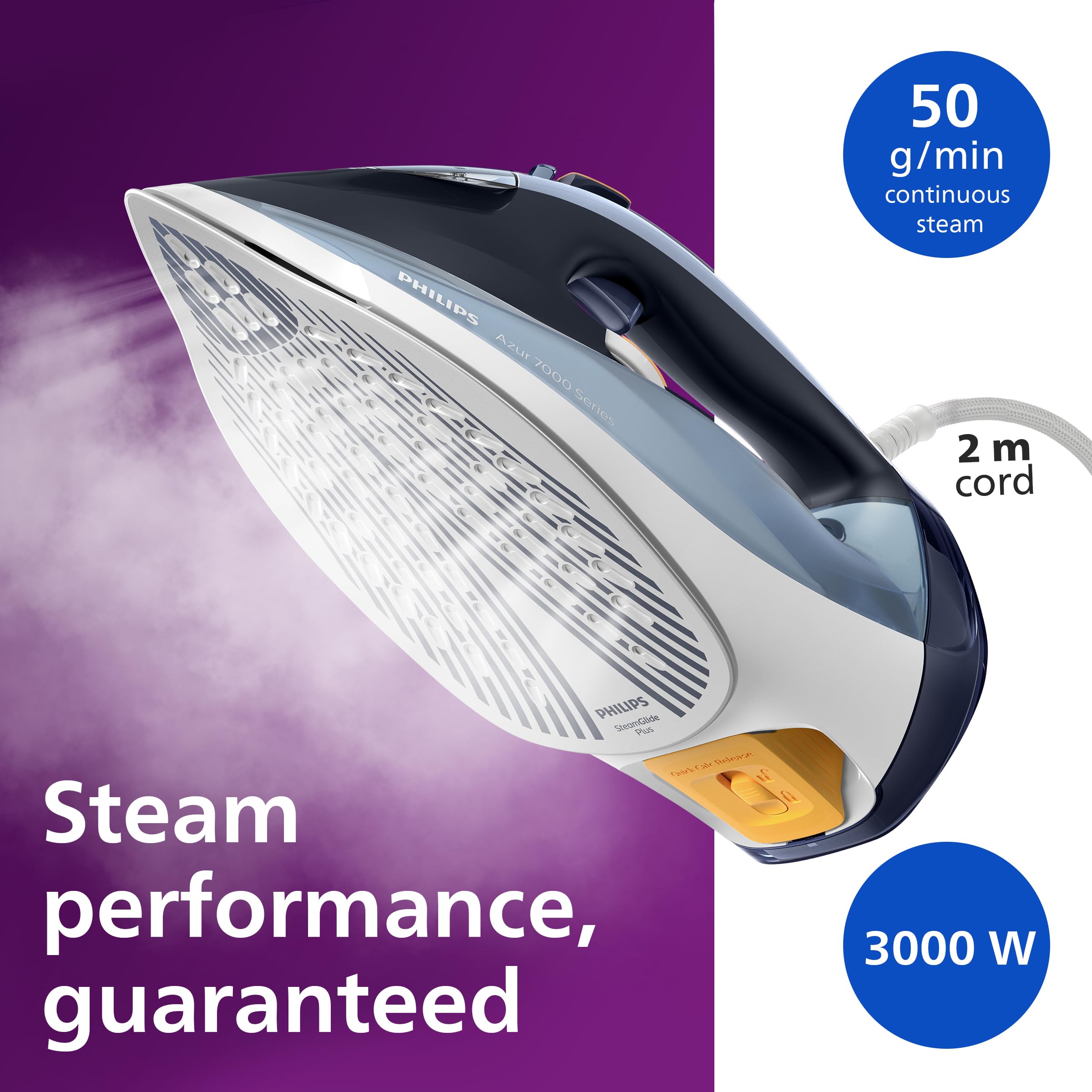 Philips Steam Iron Azur 7000 Series - 2800 W Power | 50 g/min Continuous Steam | 250 g Steam Boost 3