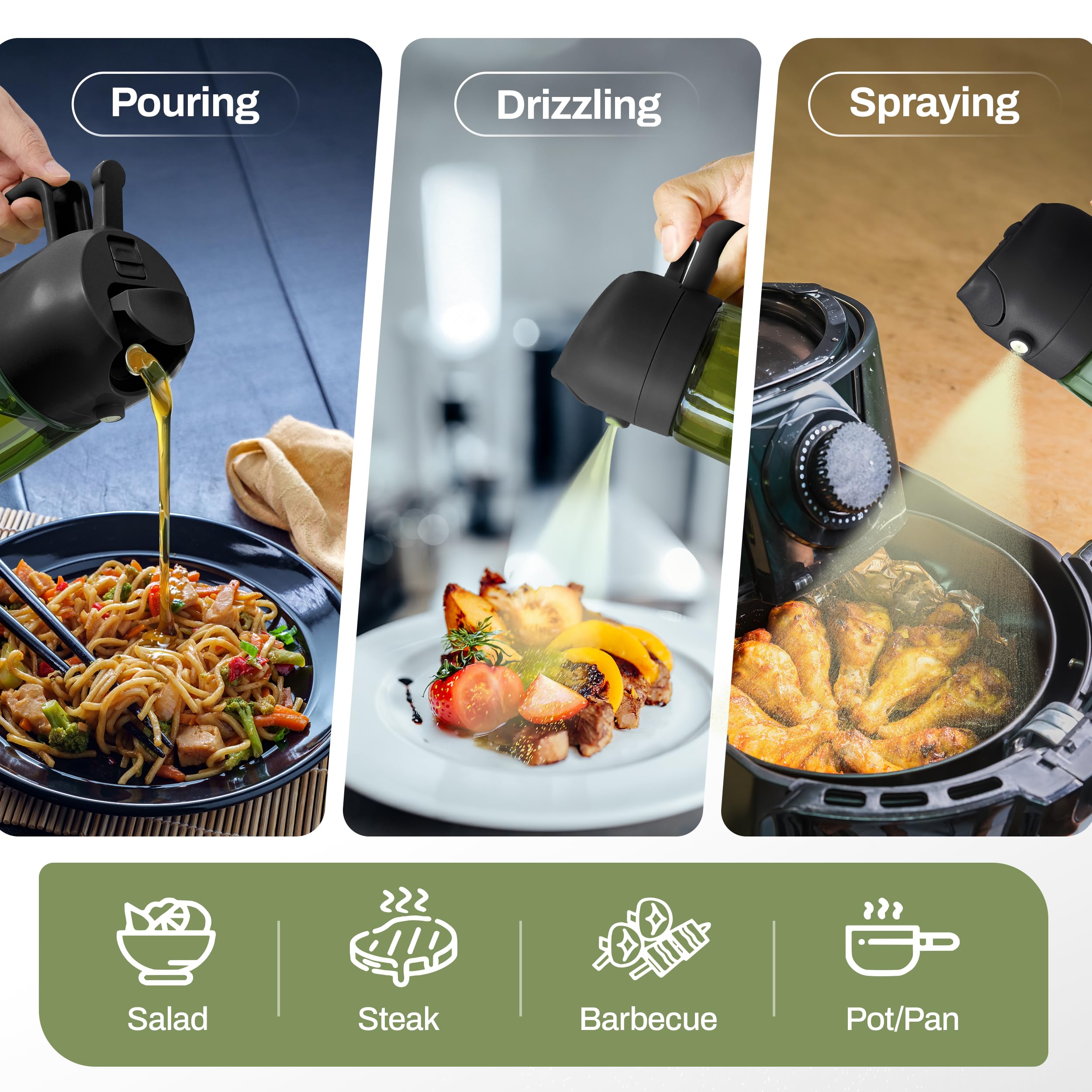 PORTENTUM Olive Oil Spray Bottle for Cooking - 470 ml | 2 in 1 Spray & Pour | Green Glass 8