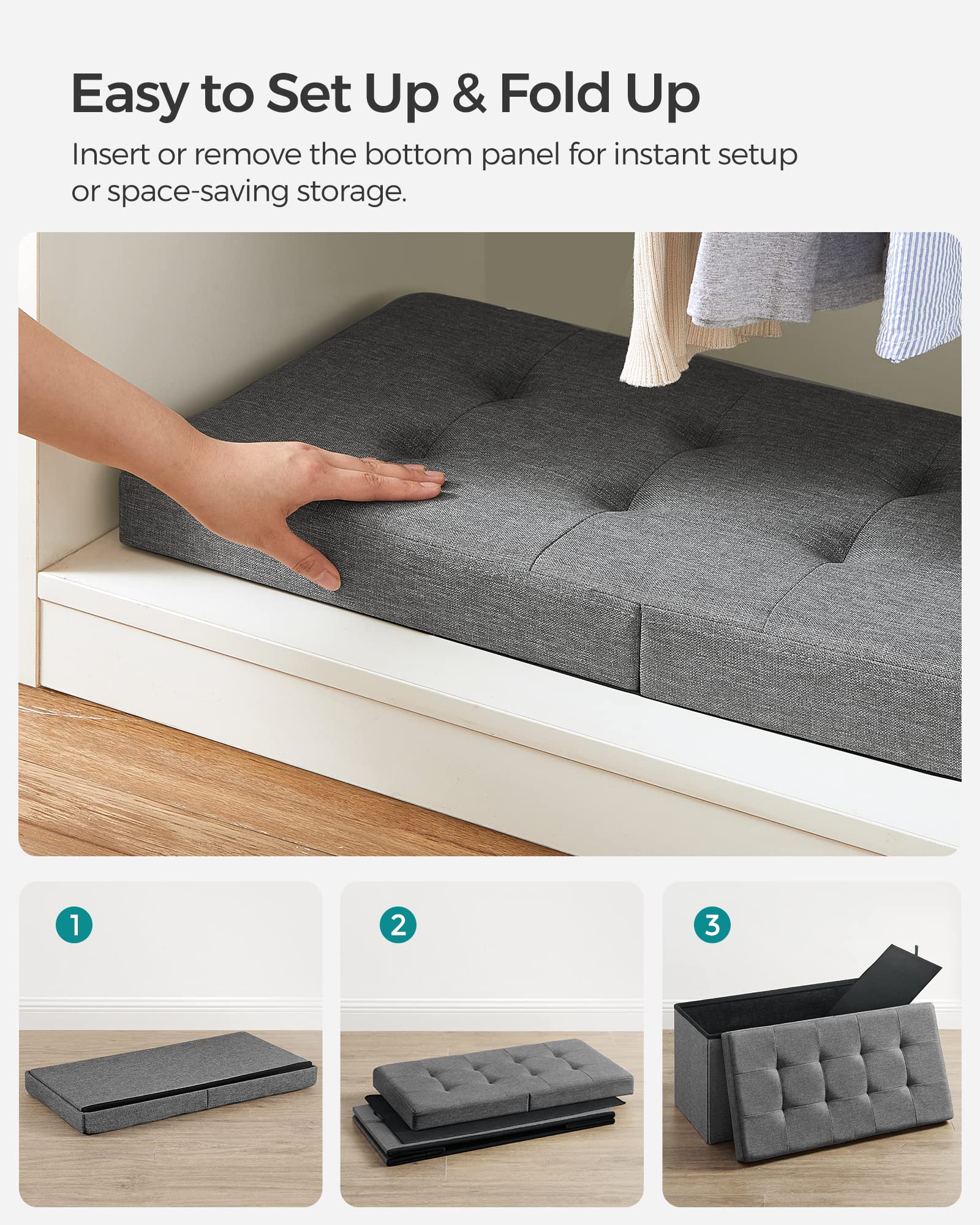 SONGMICS Storage Ottoman - Tufted Chesterfield Style | 80L Capacity | 300 kg Load | Dark Grey 6