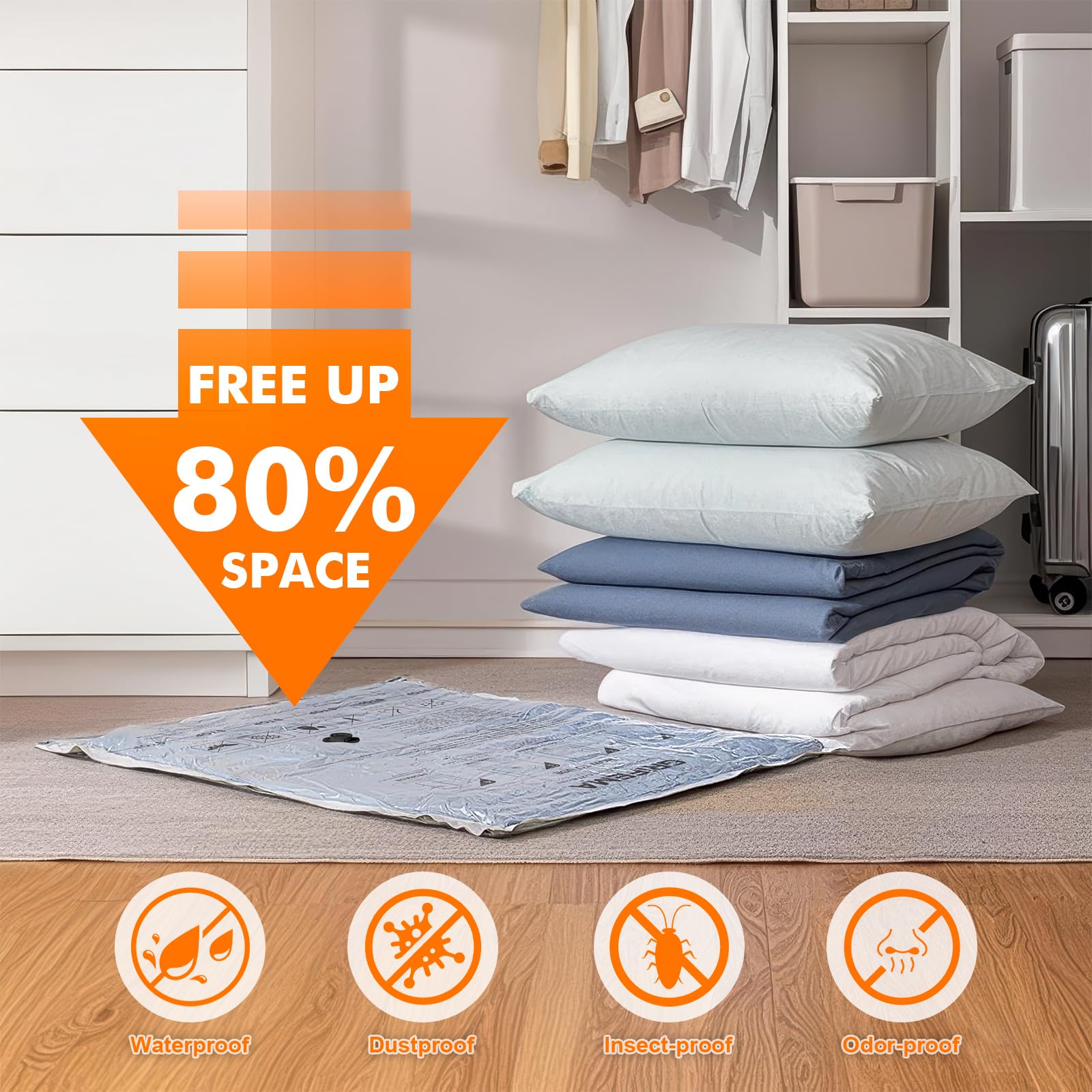 GRIFEMA GH83-4 Space Saver Bags - 6 Pack, 60x40 cm Reusable Compression for Clothing Storage 2