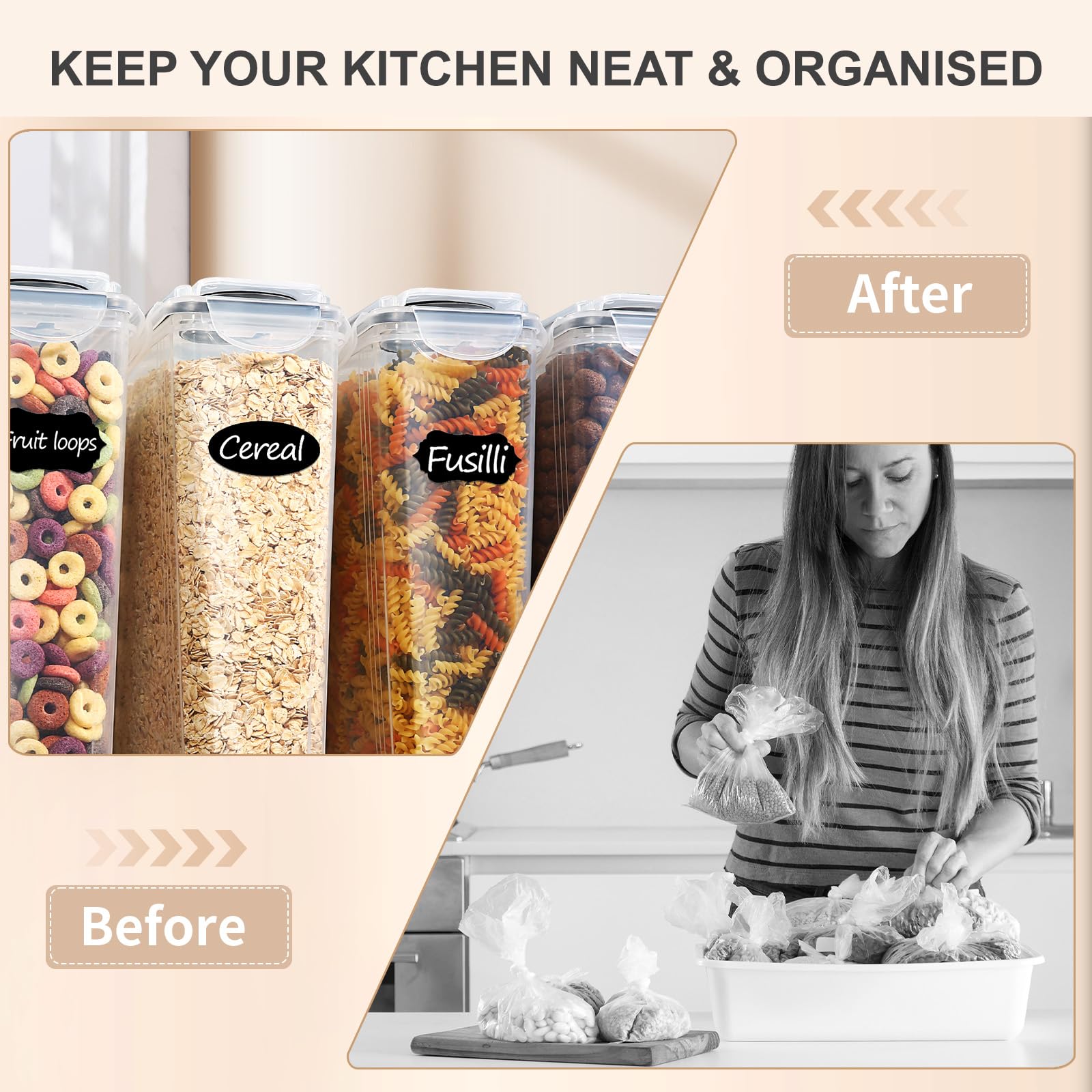 YASHE 3-Piece Airtight Cereal Storage Containers | 3.7L Large Capacity | BPA Free PP Plastic 5