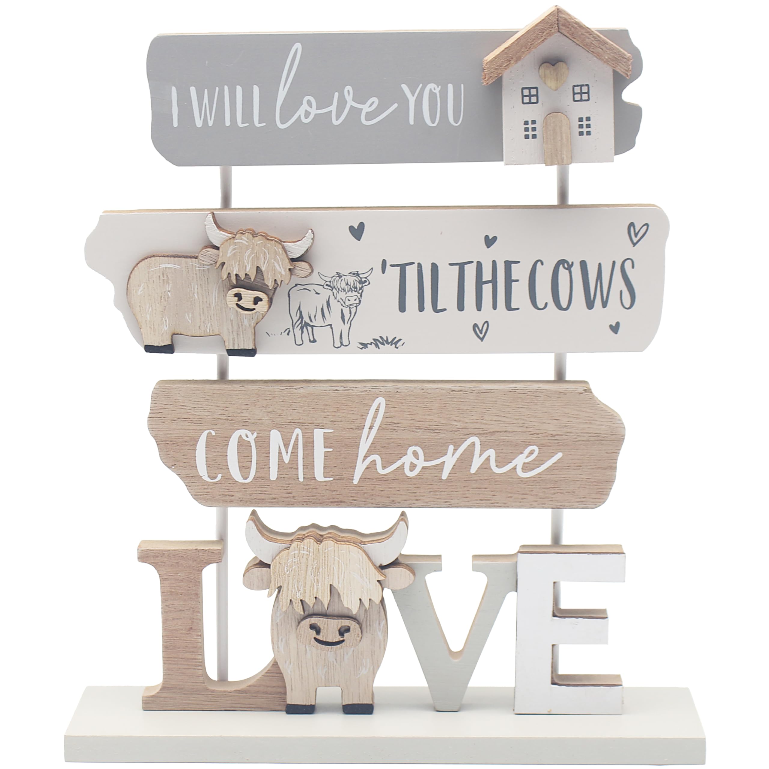 Lesser & Pavey Love & Affection Highland Cow Wooden Plaque | 225x200mm | Tabletop Mount 1