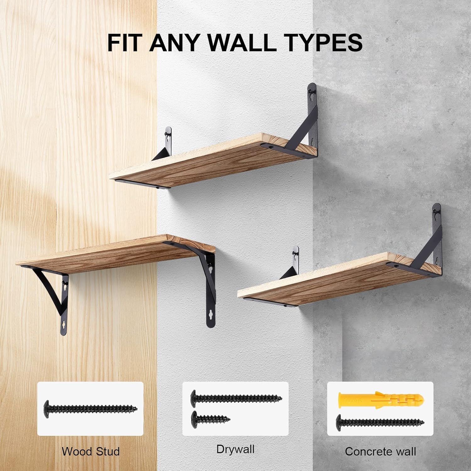 himaly Rustic Wooden Floating Shelves Set of 2 | Max Load 15kg | Light Wood Finish | 42x14.2x15cm 4