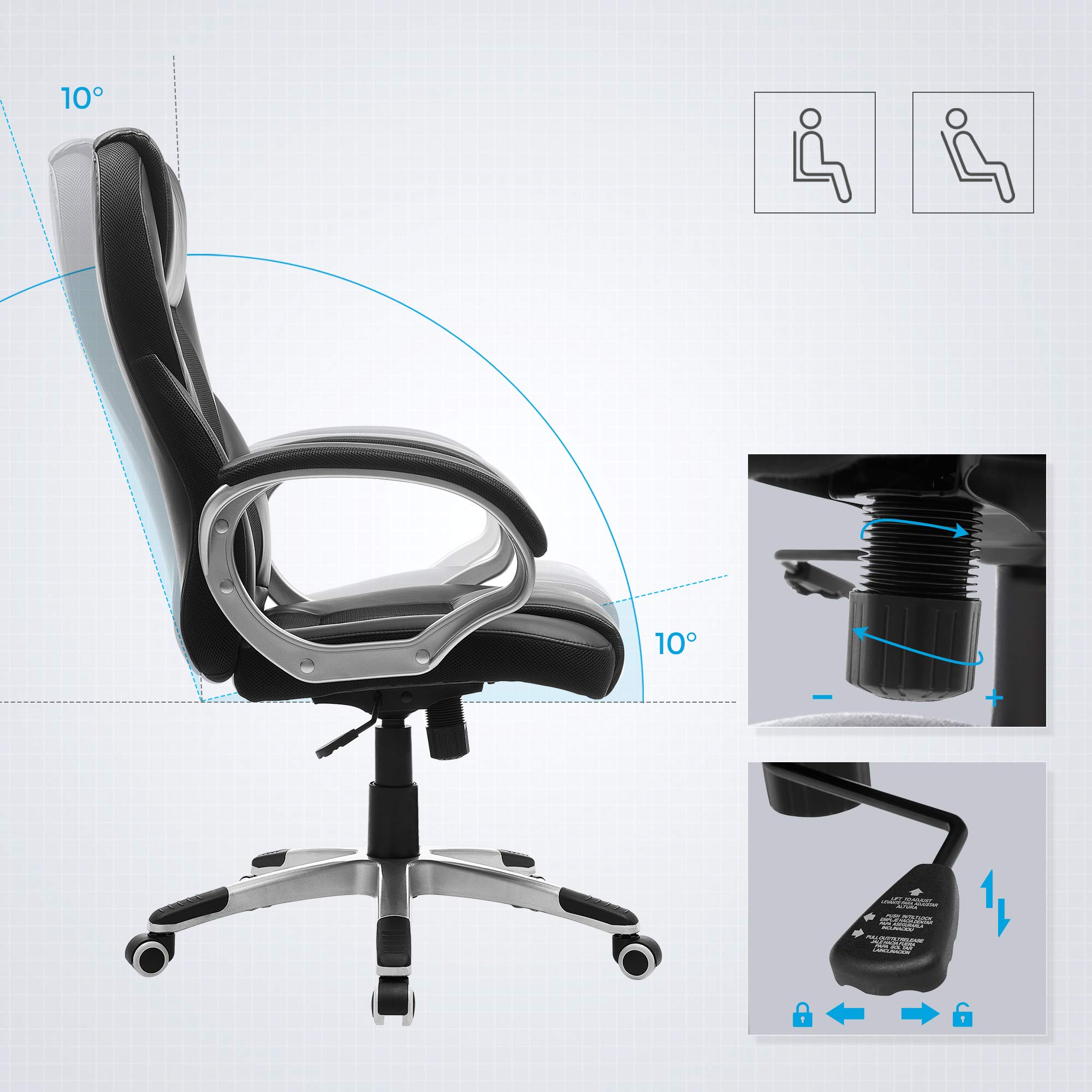 SONGMICS Ergonomic Executive Desk Chair - Adjustable Height, High Back, Black PU | Supports up to 150 kg 5