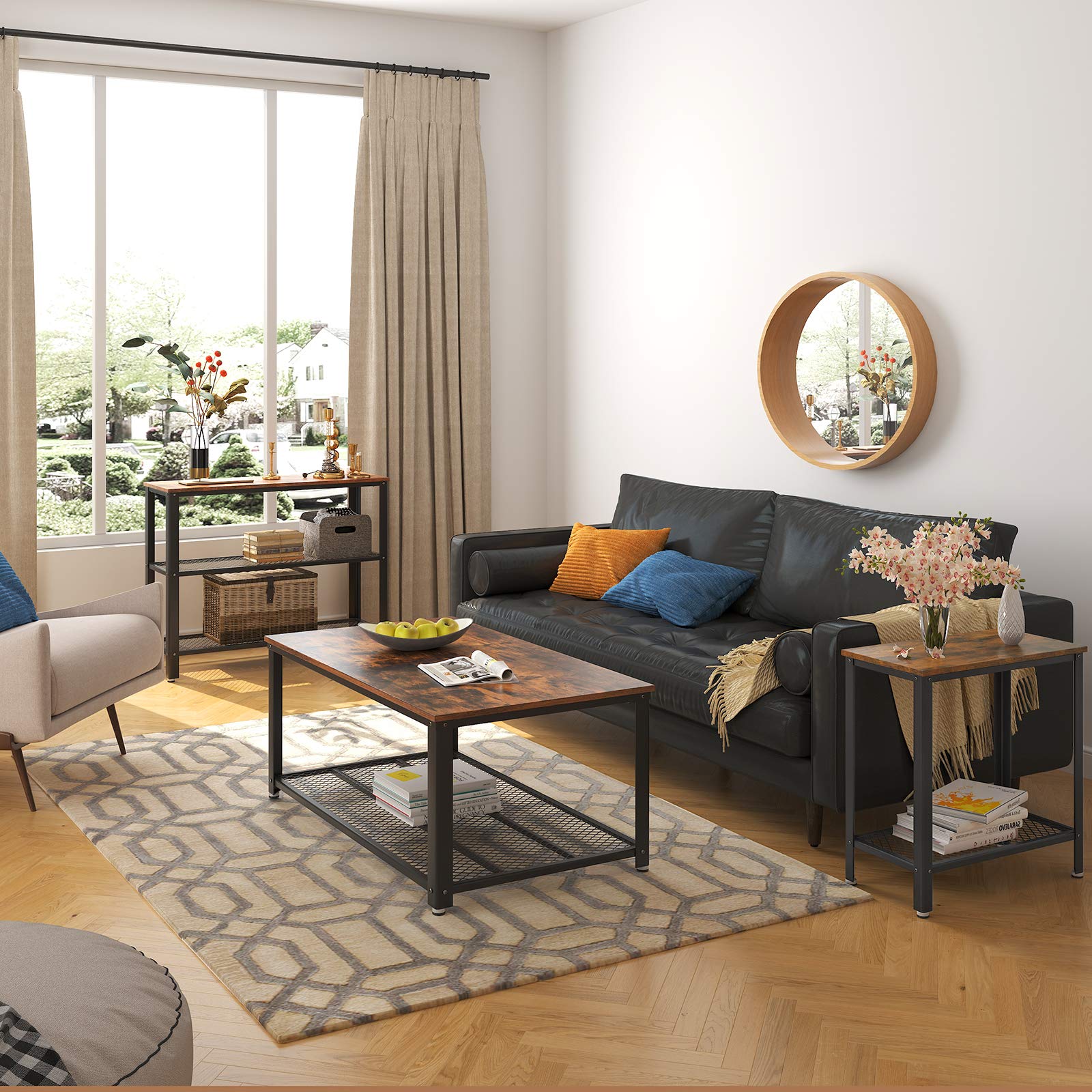 VASAGLE Industrial Side Table - Rustic Brown/Black Steel Frame | 20kg Top Load | 60H cm 2