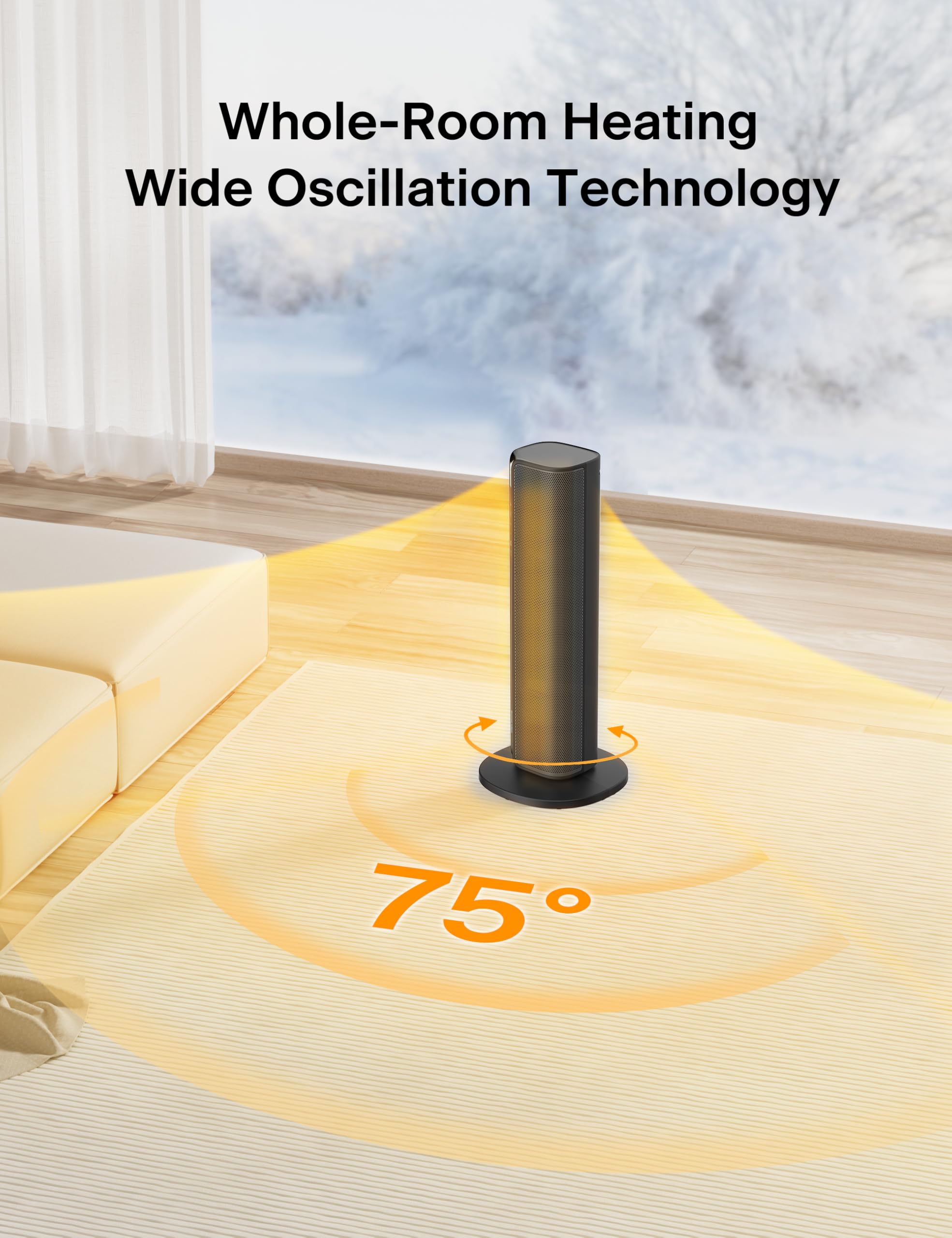 Pelonis Tower Heater Electric Fan 2000W with Remote Control | 75° Oscillation | Grey 5