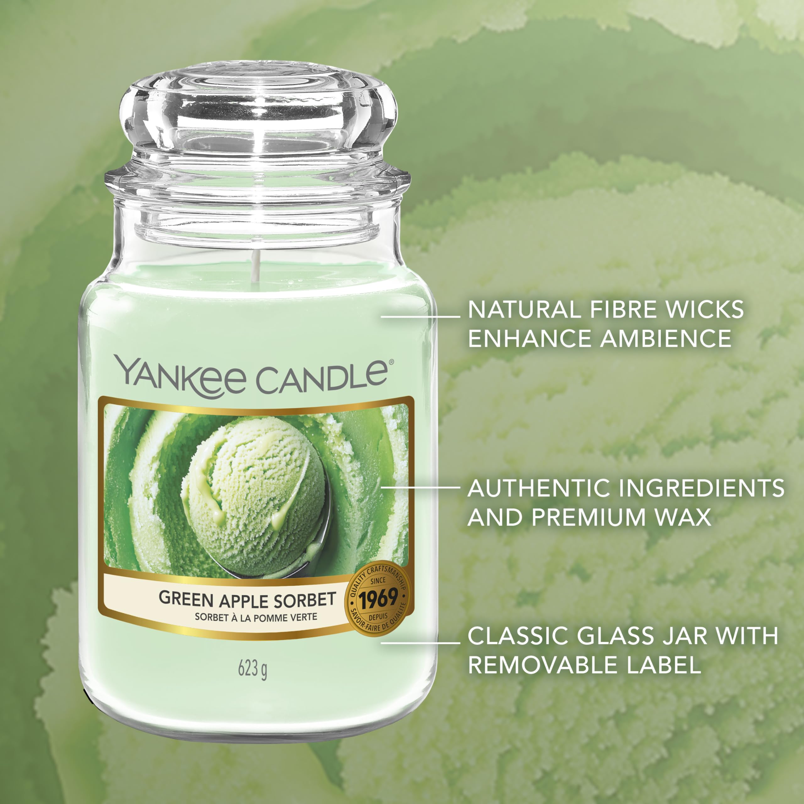 Yankee Candle Scented Candle - Green Apple Sorbet Large Jar | Up to 150 Hours Burn Time | 623g 4