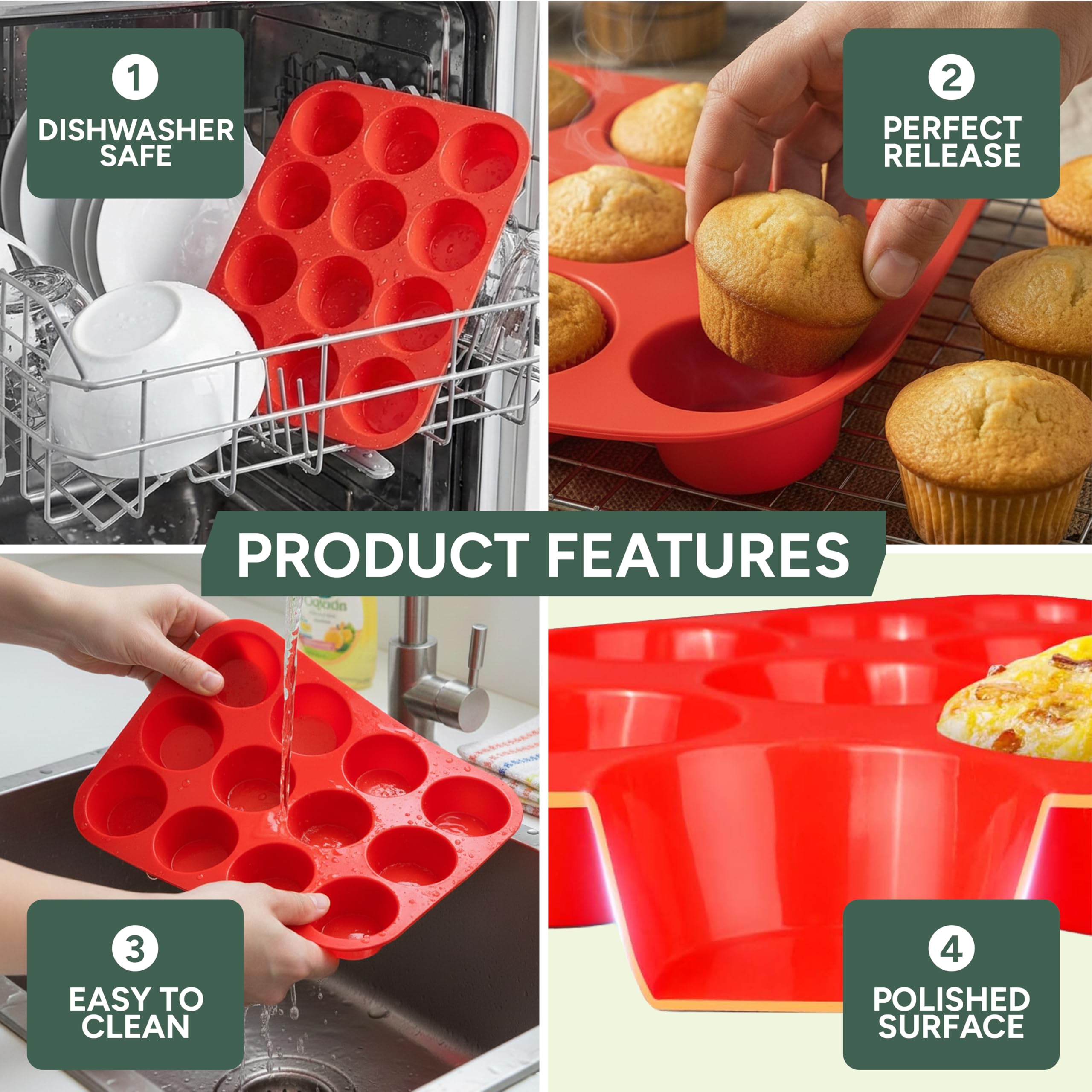 Zuvo Silicone Muffin & Cupcake Tray - 12 Cups, Non-Stick, Oven Safe up to 450°F 5