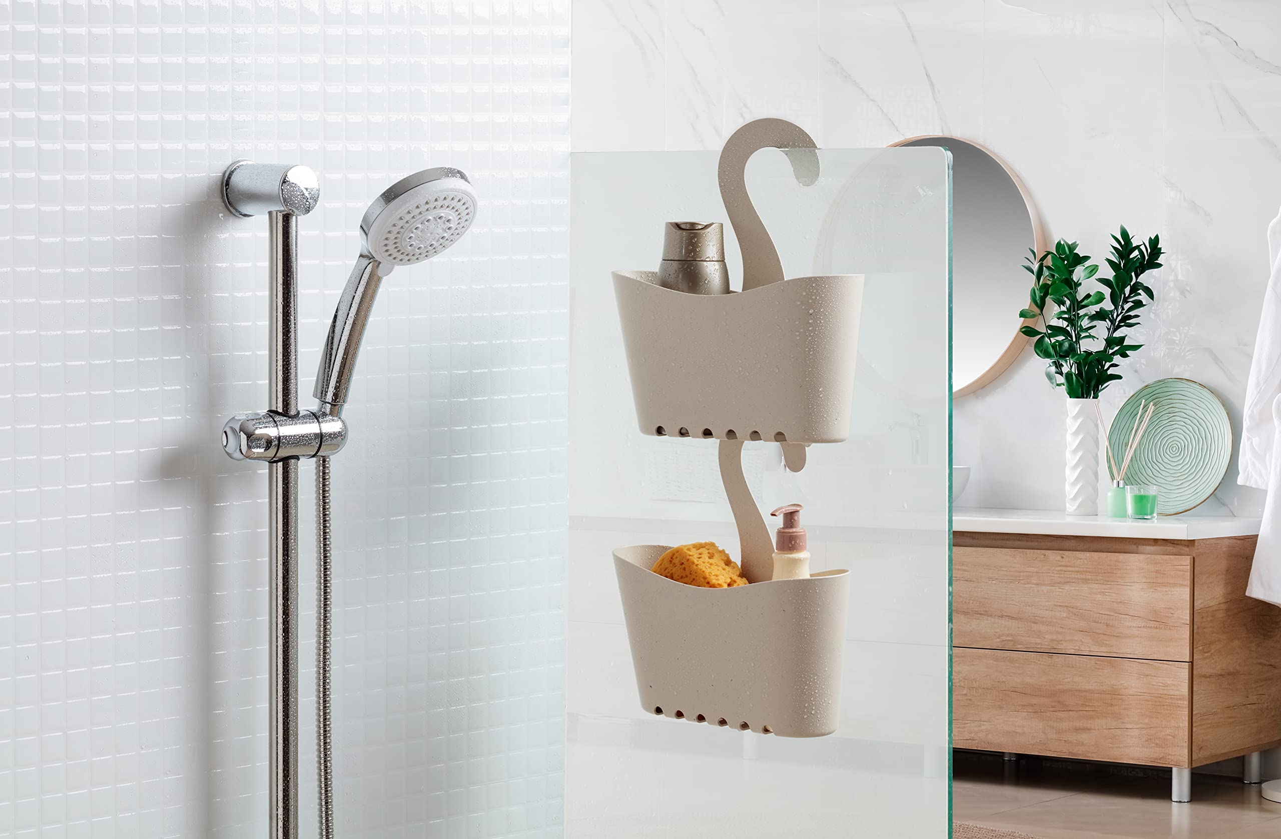 TATAY Multifunctional Shower Caddy - No-Drill Hanging Basket | Stackable | Beige Polypropylene 8