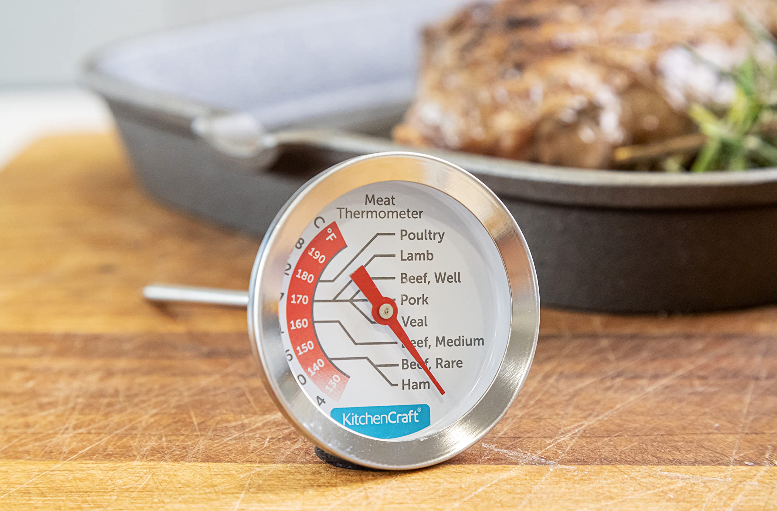 KitchenCraft Stainless Steel Meat Thermometer - Built-in Cooking Guide | 54-88°C Range 4