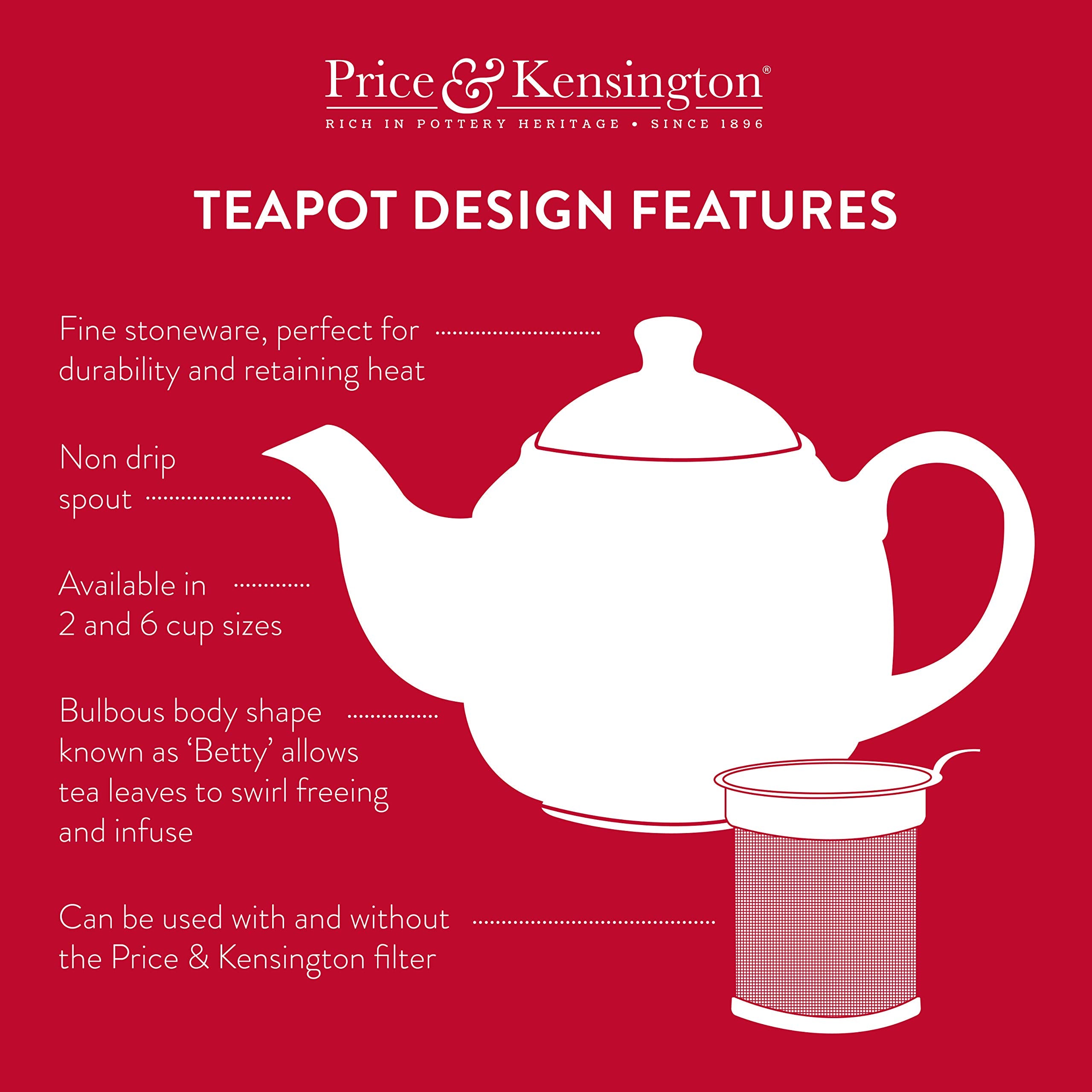 Price & Kensington Stoneware Teapot - 10 Cup Capacity | Red | Dishwasher Safe 3