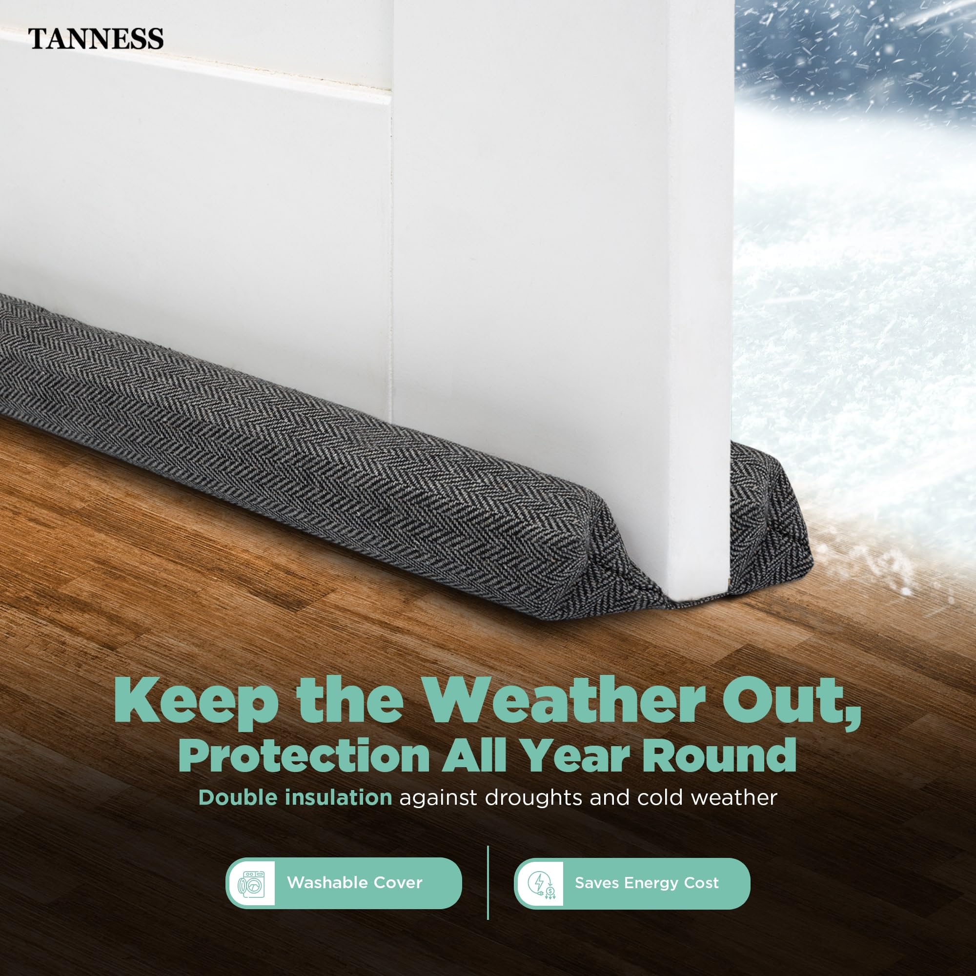 TANNESS Double-Sided Door Draft Excluder - Adjustable 70-90cm Fit | Waterproof Polyester 2