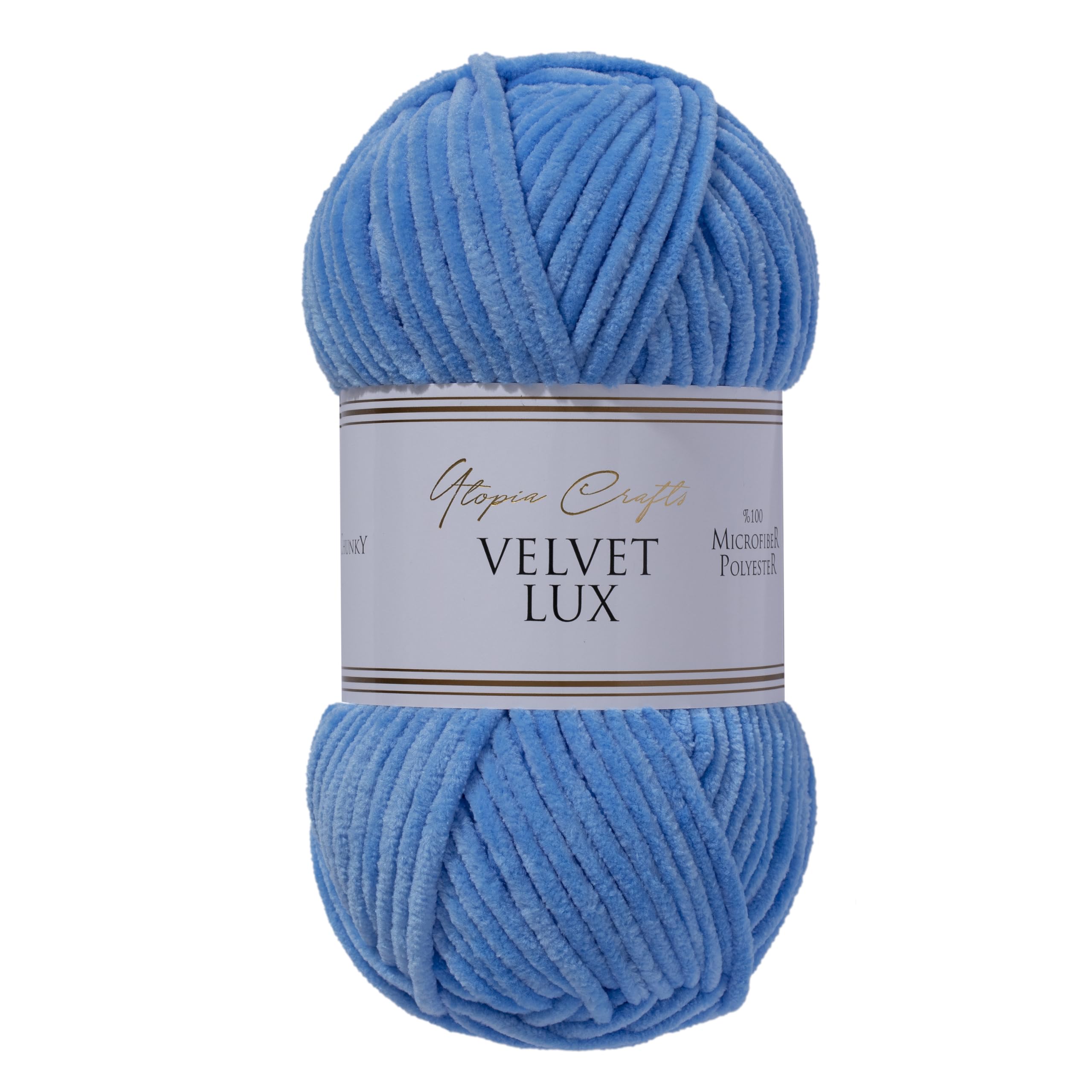 Utopia Crafts Velvet Lux Chenille Chunky Yarn | 100g Sky Blue | Polyester 1