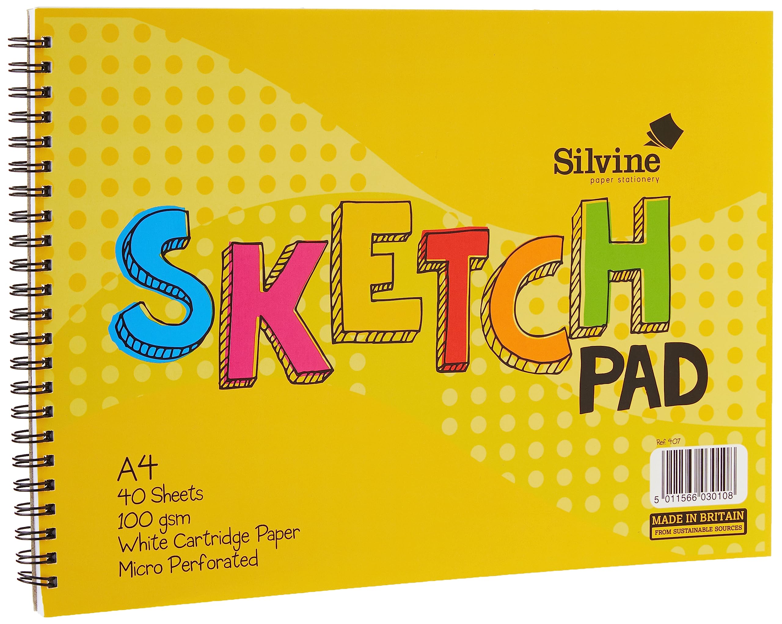 Silvine A4 Wirebound Sketch Pad - 40 Sheets 100gsm Smooth White Cartridge Paper | Landscape 4