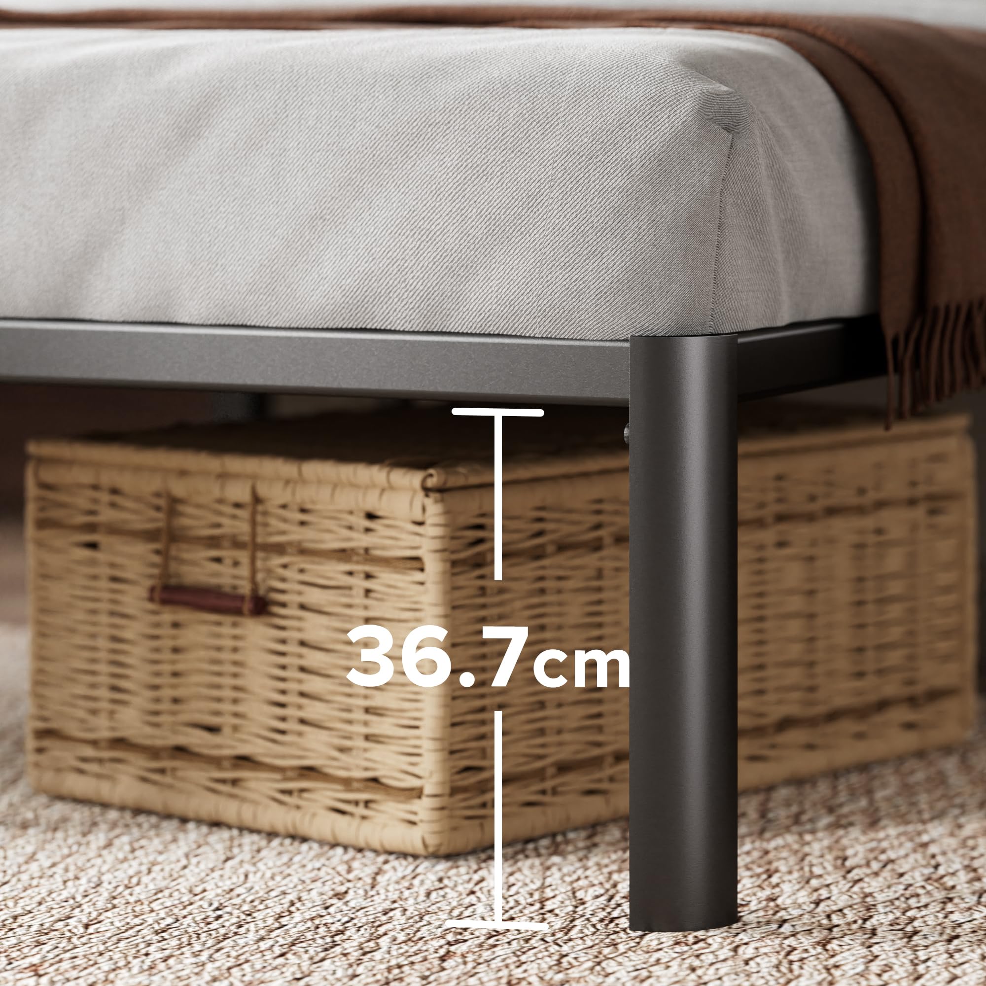 Zinus Van Double Bed Frame - Metal Base with Steel Slat Support | 135 x 190 cm | Black 6