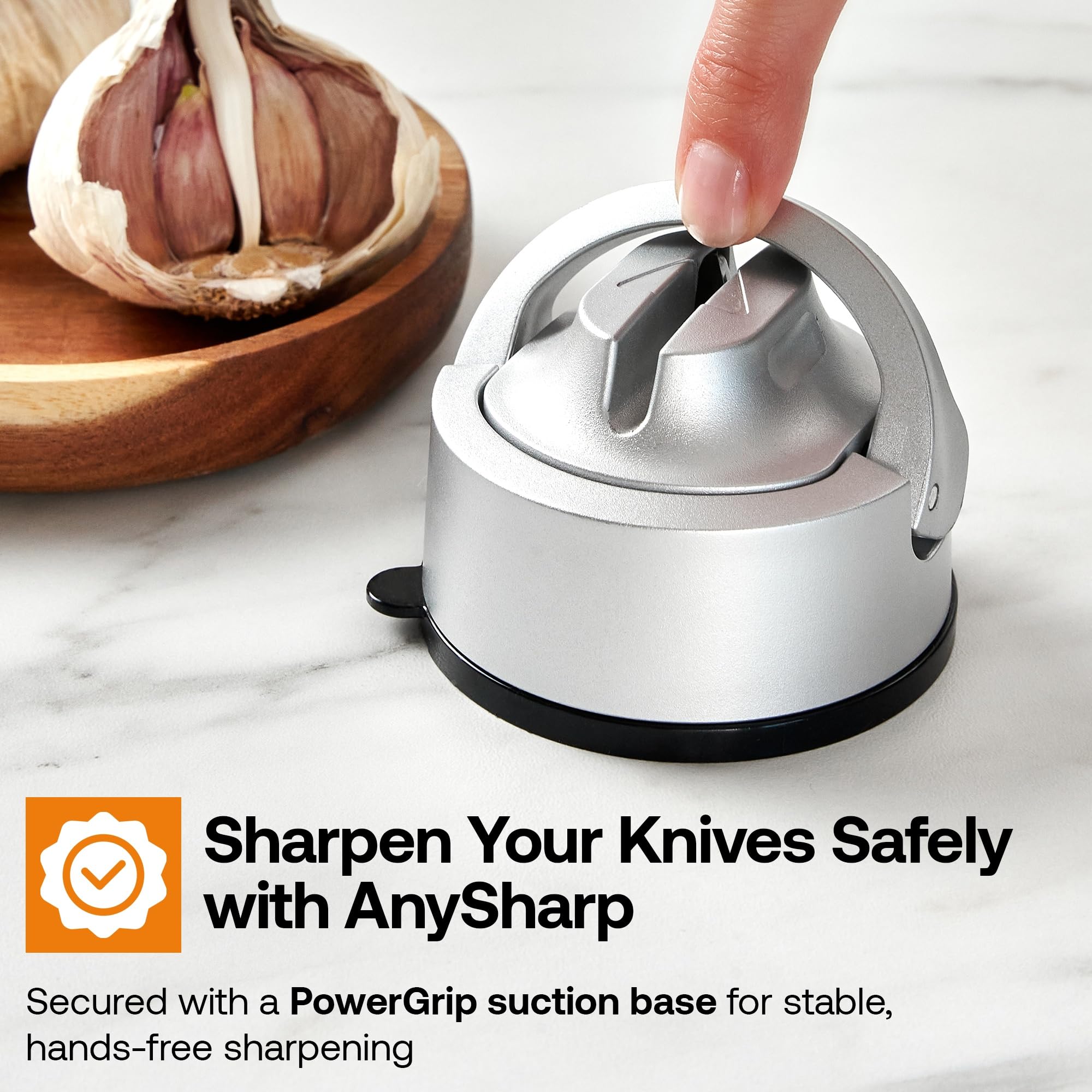 AnySharp Evo Knife Sharpener - Hands-Free Suction Base | Tungsten Carbide Edges | 2-Year Warranty 4