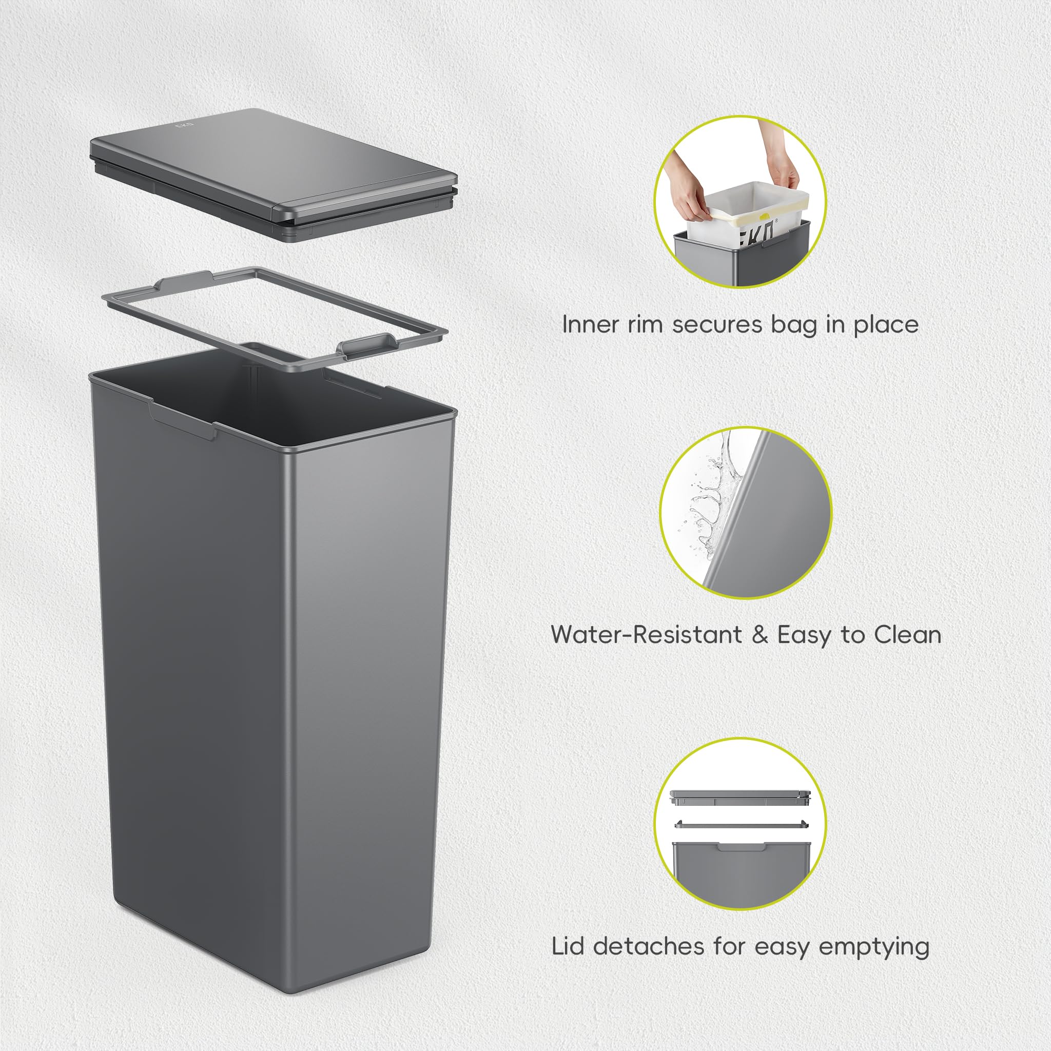 EKO Morandi 40L Kitchen Recycling Bin with Touch-Top Lid | Slim Plastic | Dark Grey 8