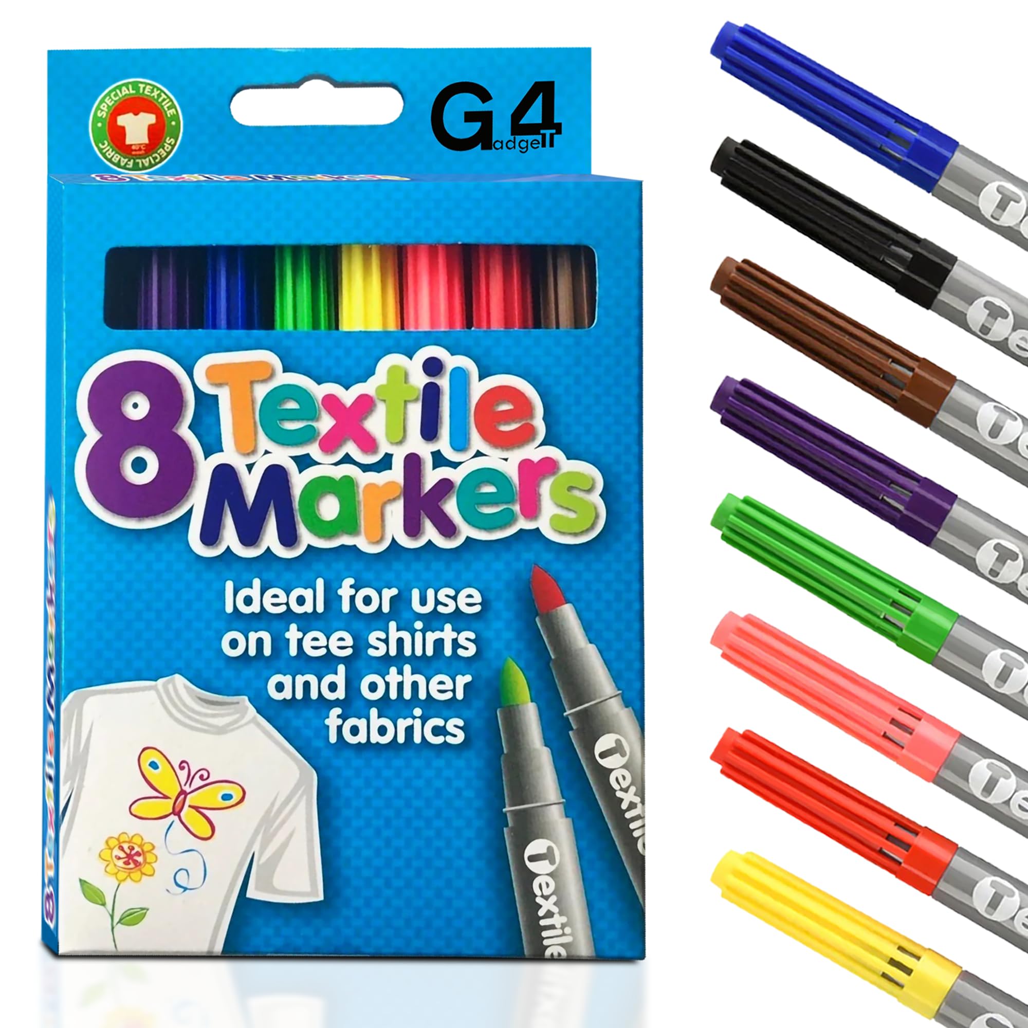 G4GADGET Pack of 8 Colored Fabric Markers | 4.8mm Bullet Tips | Permanent When Fixed