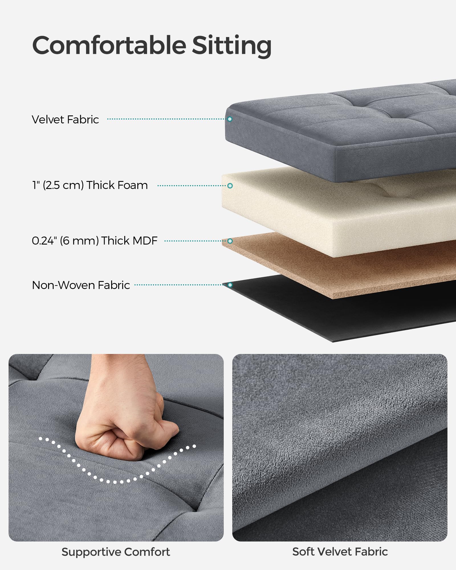 SONGMICS Storage Ottoman - Foldable Foot Rest with 43L Capacity | Slate Grey | 38 x 38 x 38 cm 5